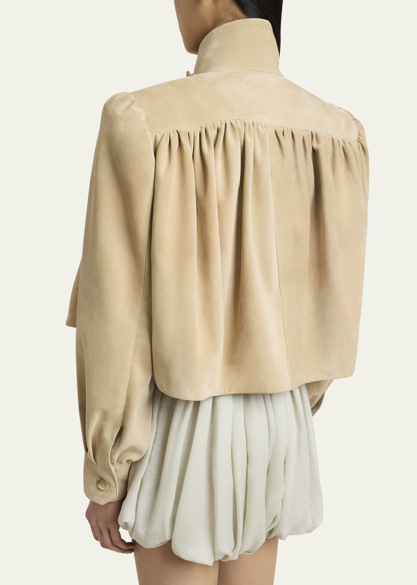 Chloe Suede High Neck Gathered Shoulder Cropped Jacket Image 3 of 5