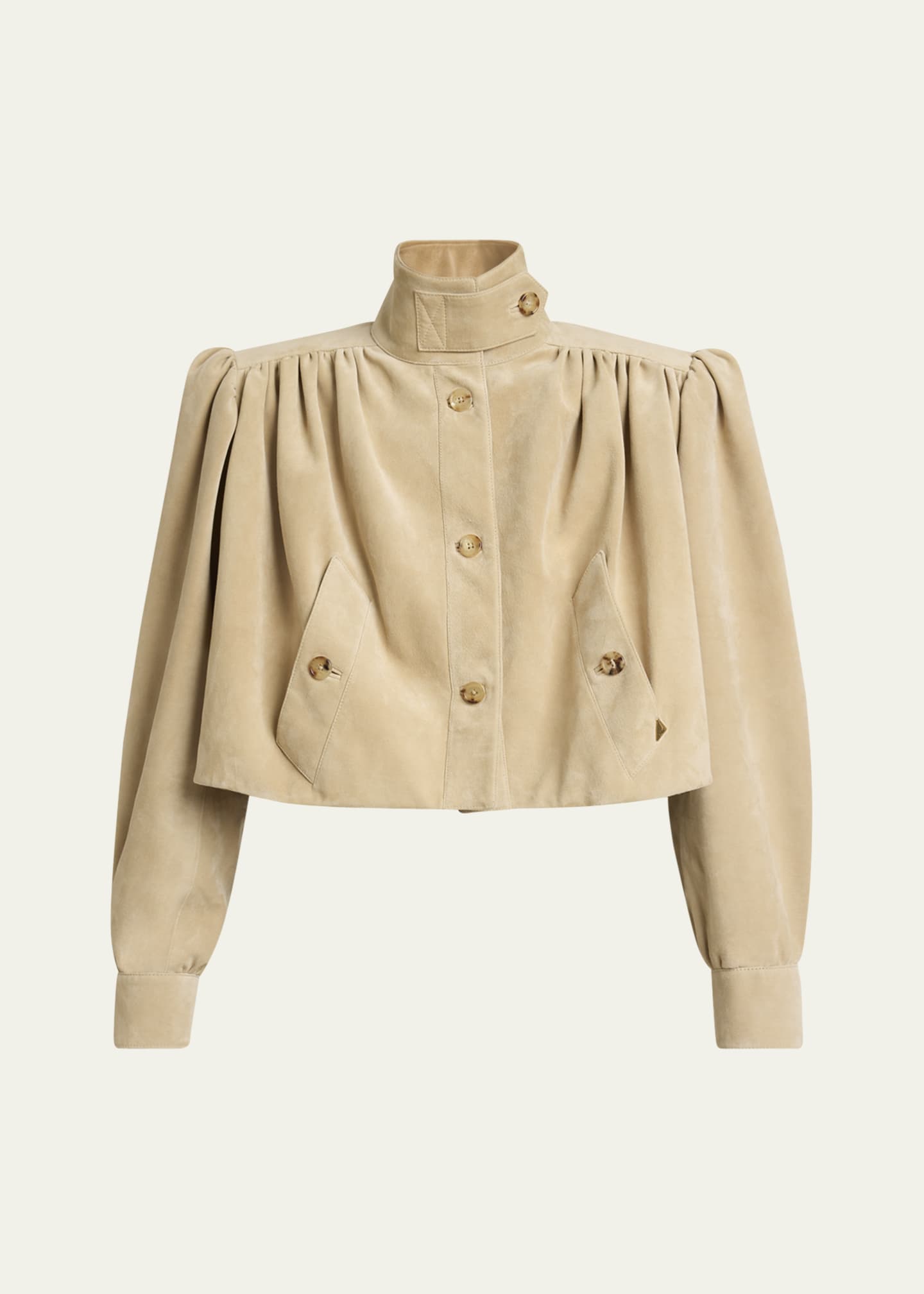 Chloe Suede High Neck Gathered Shoulder Cropped Jacket Image 1 of 5
