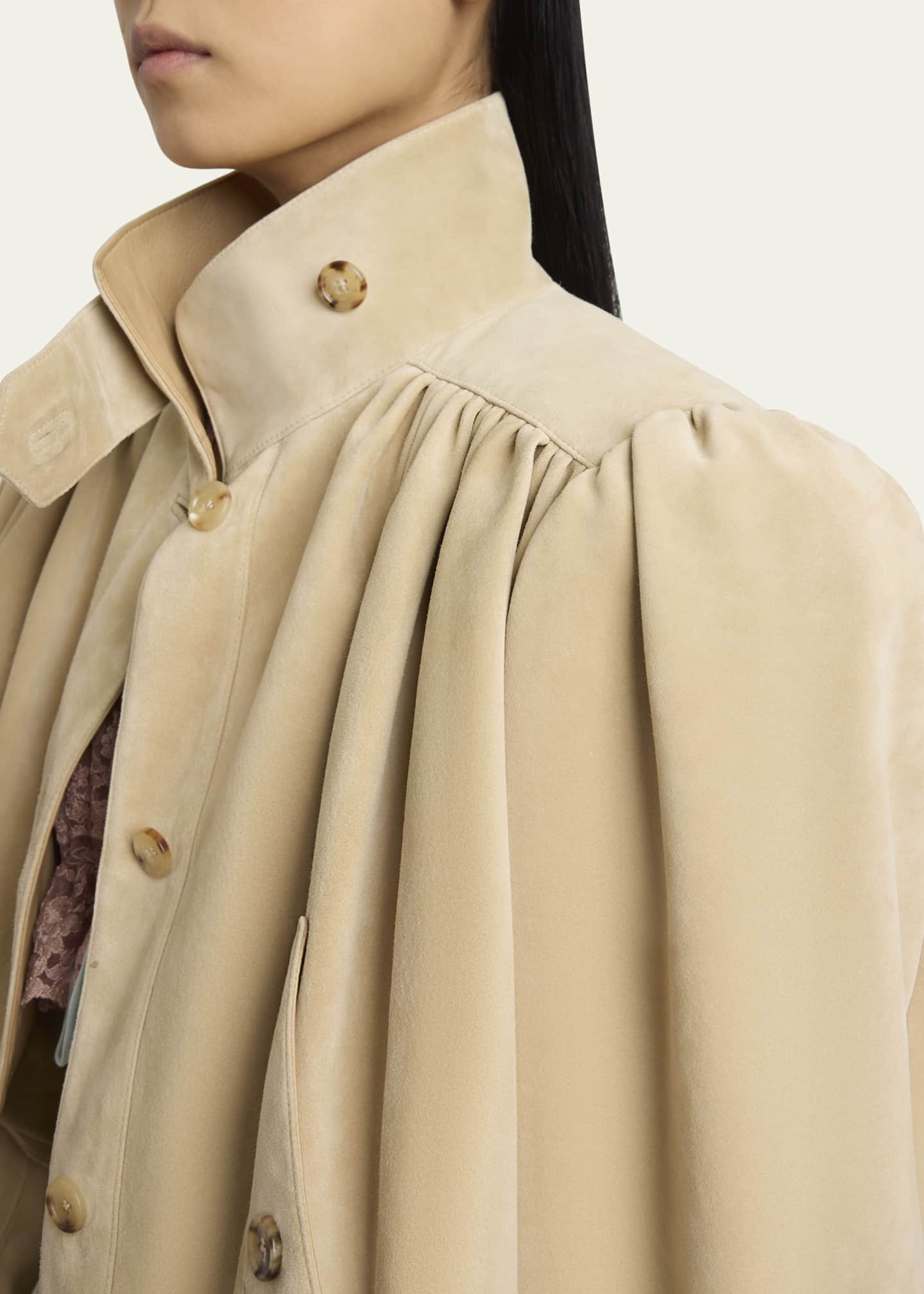 Chloe Suede High Neck Gathered Shoulder Cropped Jacket Image 5 of 5