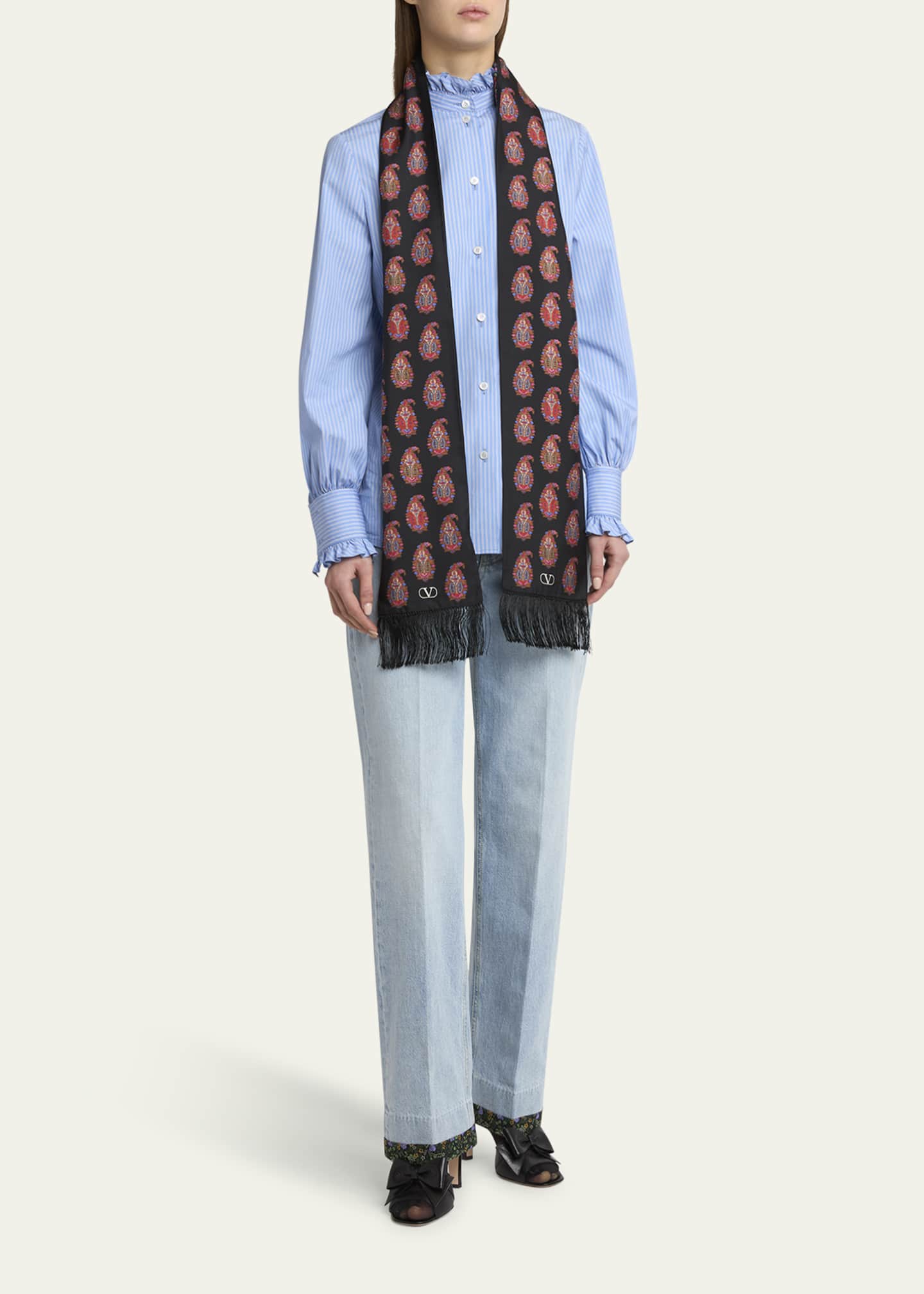 Valentino Garavani Paisley Twill Fringe Scarf - Bergdorf Goodman