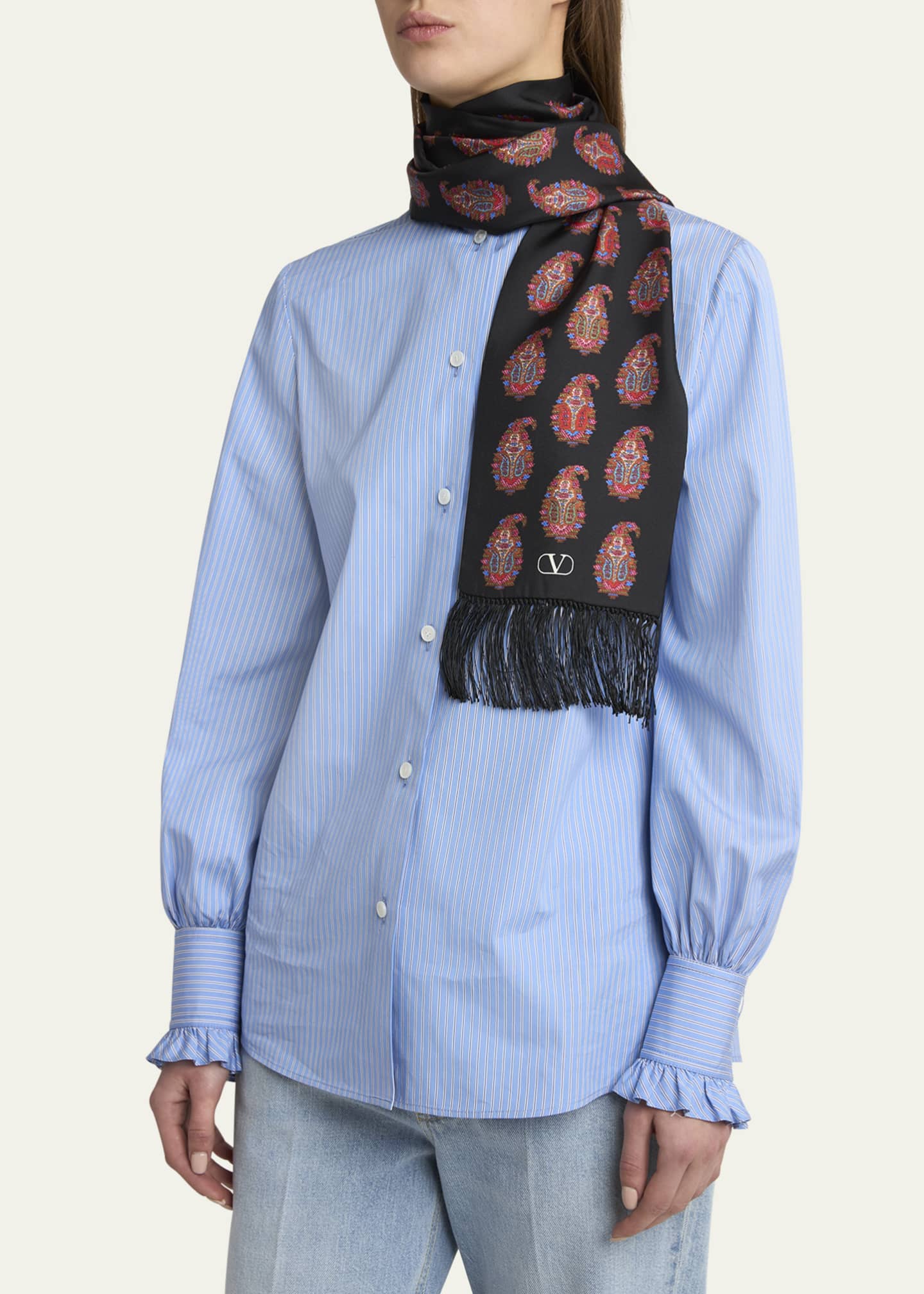 Valentino Garavani Paisley Twill Fringe Scarf - Bergdorf Goodman