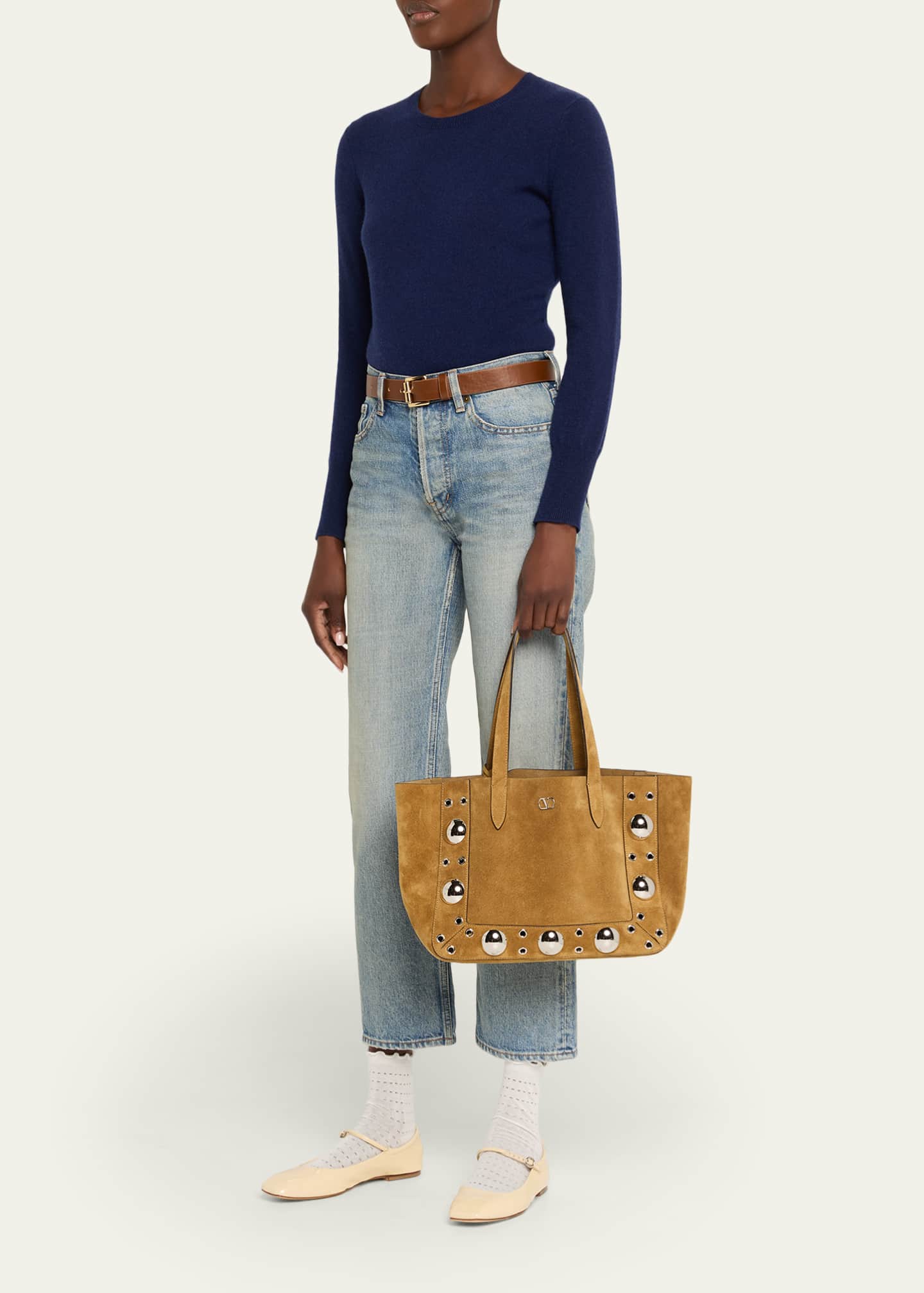 Valentino Garavani Nellcote Medium Studded Suede Tote Bag