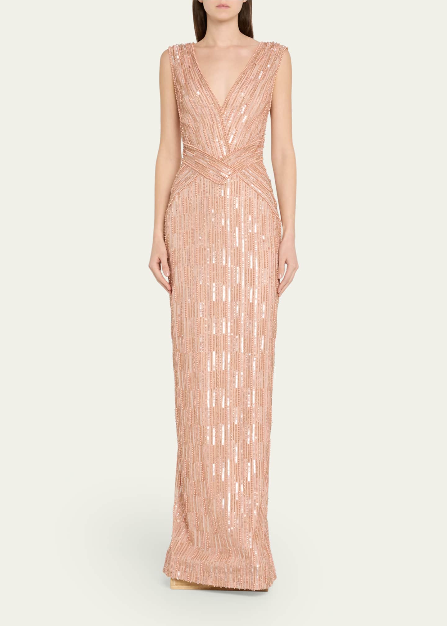Pamella Roland Column Bead Sequined Tulle Gown Image 2 of 5