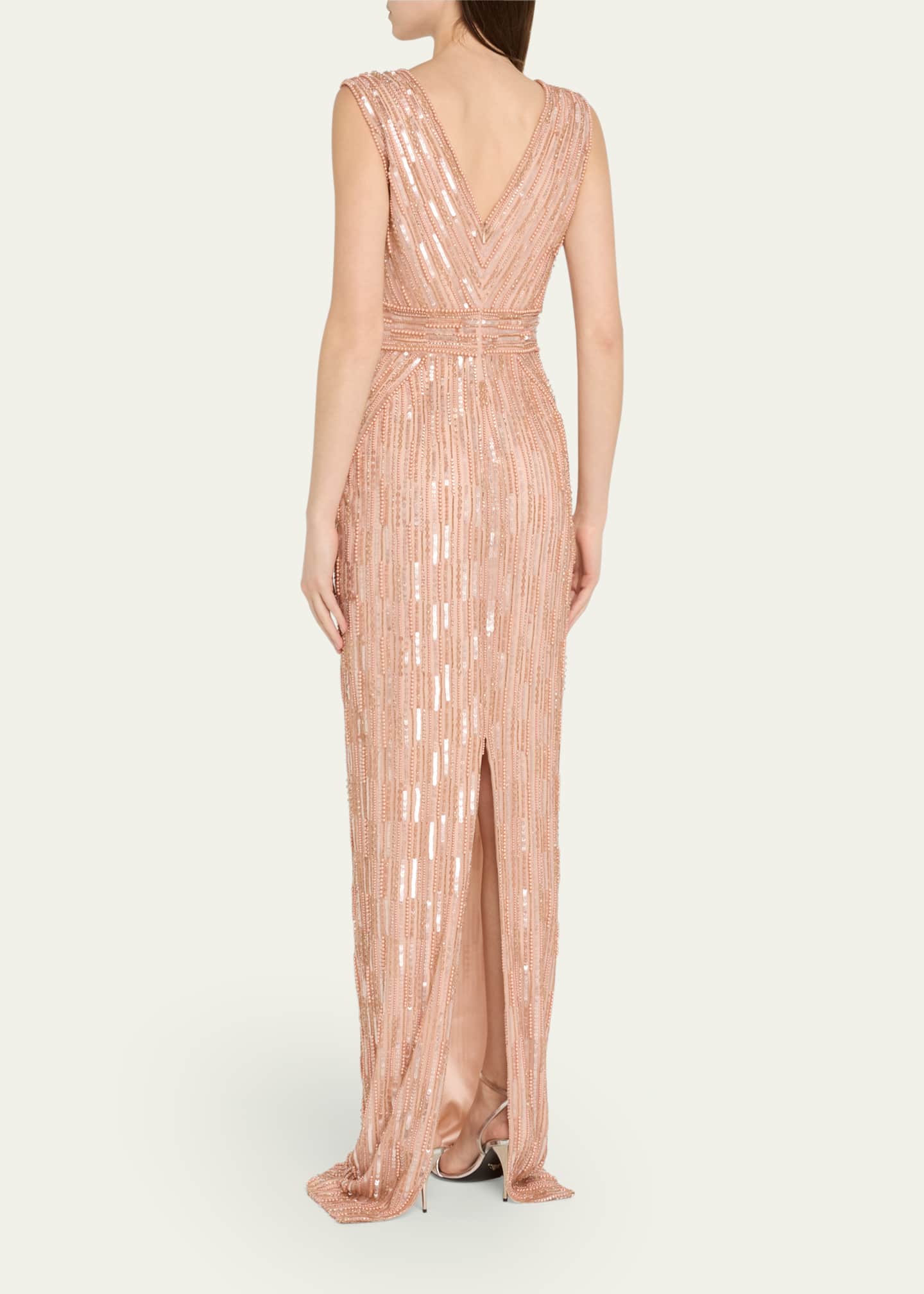 Pamella Roland Column Bead Sequined Tulle Gown Image 3 of 5