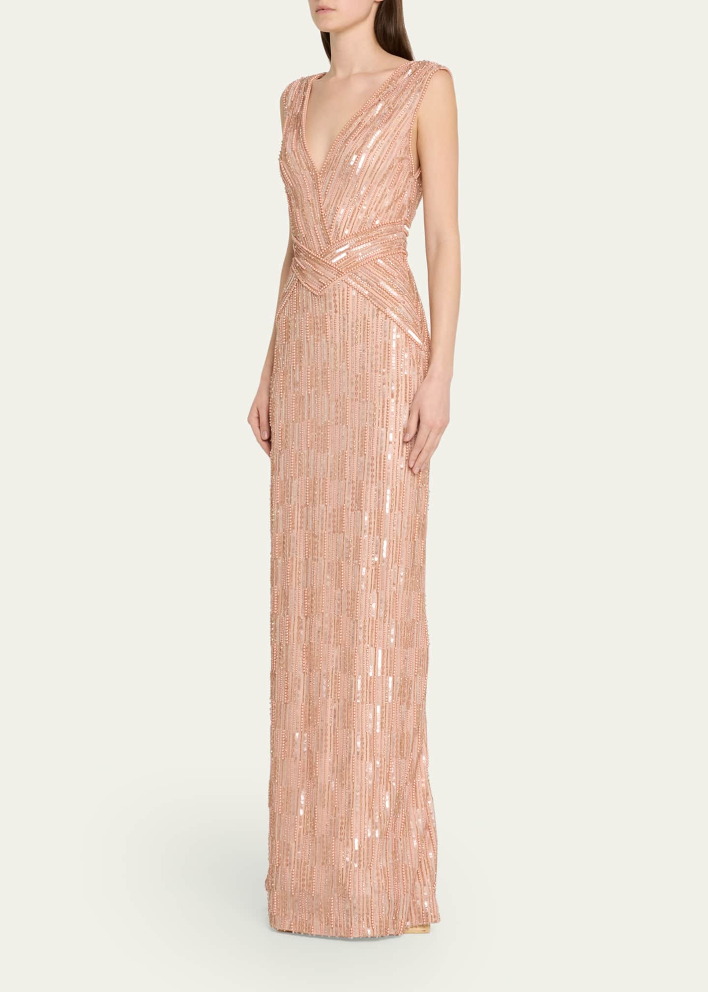 Pamella Roland Column Bead Sequined Tulle Gown Image 4 of 5