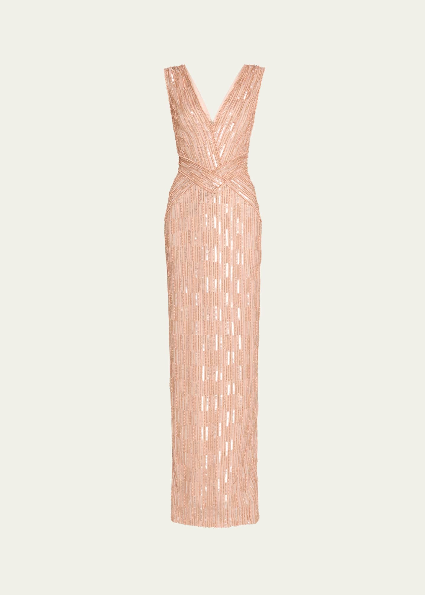 Pamella Roland Column Bead Sequined Tulle Gown Image 1 of 5