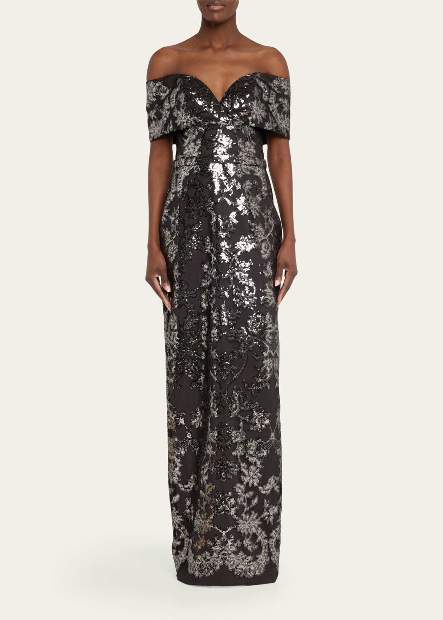 Pamella Roland Sequined Mesh Tulle Off-The-Shoulder Gown Image 2 of 5