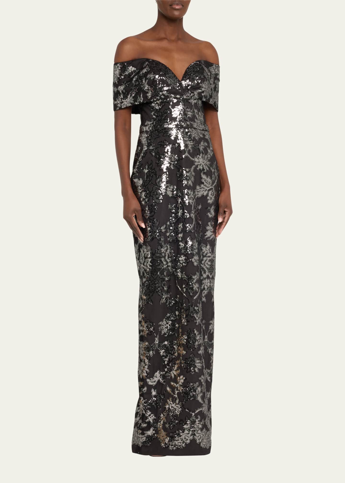 Pamella Roland Sequined Mesh Tulle Off-The-Shoulder Gown Image 4 of 5