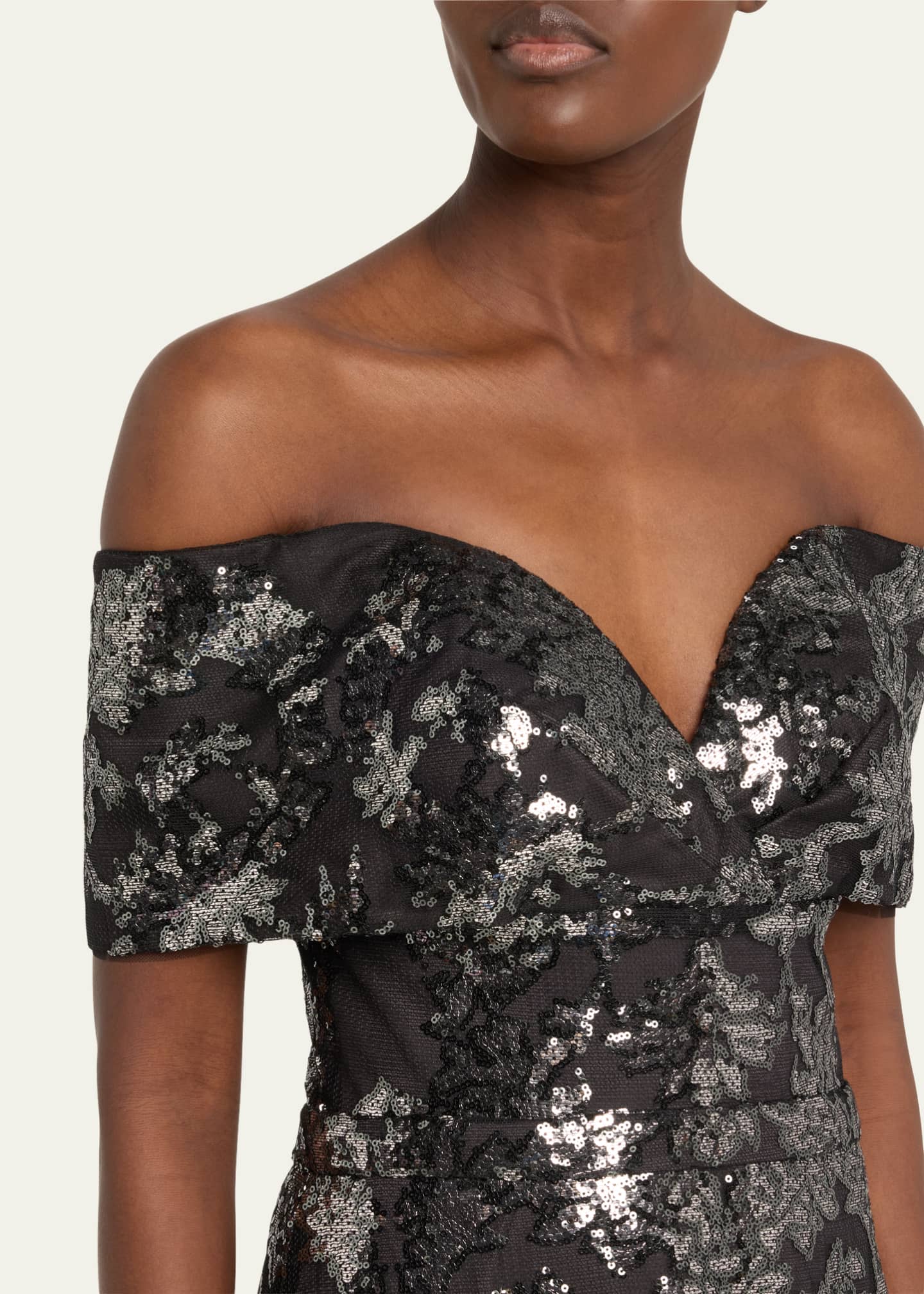 Pamella Roland Sequined Mesh Tulle Off-The-Shoulder Gown Image 5 of 5