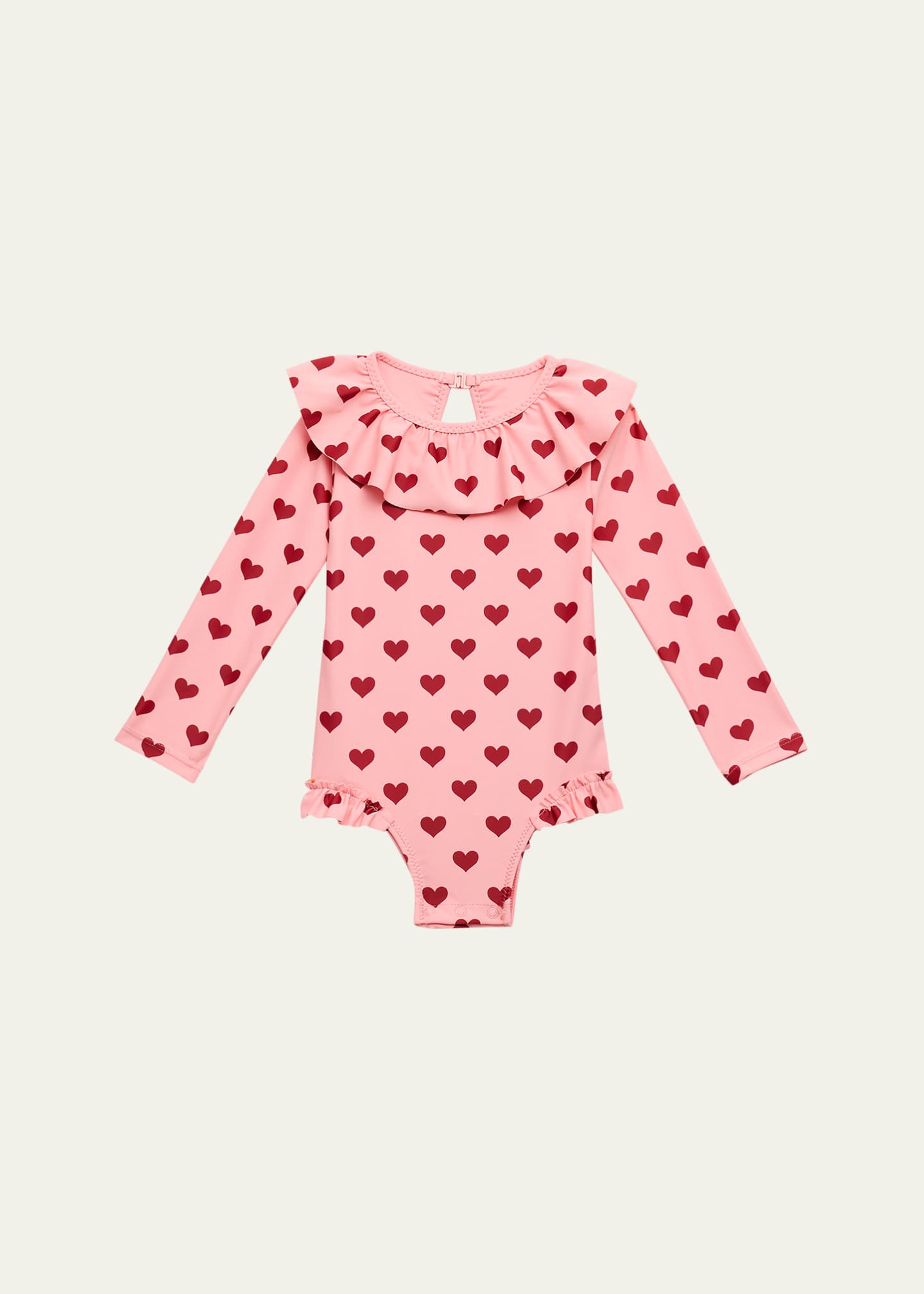Konges Slojd Girl's Manuca Heart Long-Sleeve One-Piece Swimsuit, Size 9M-6 Image 1 of 3