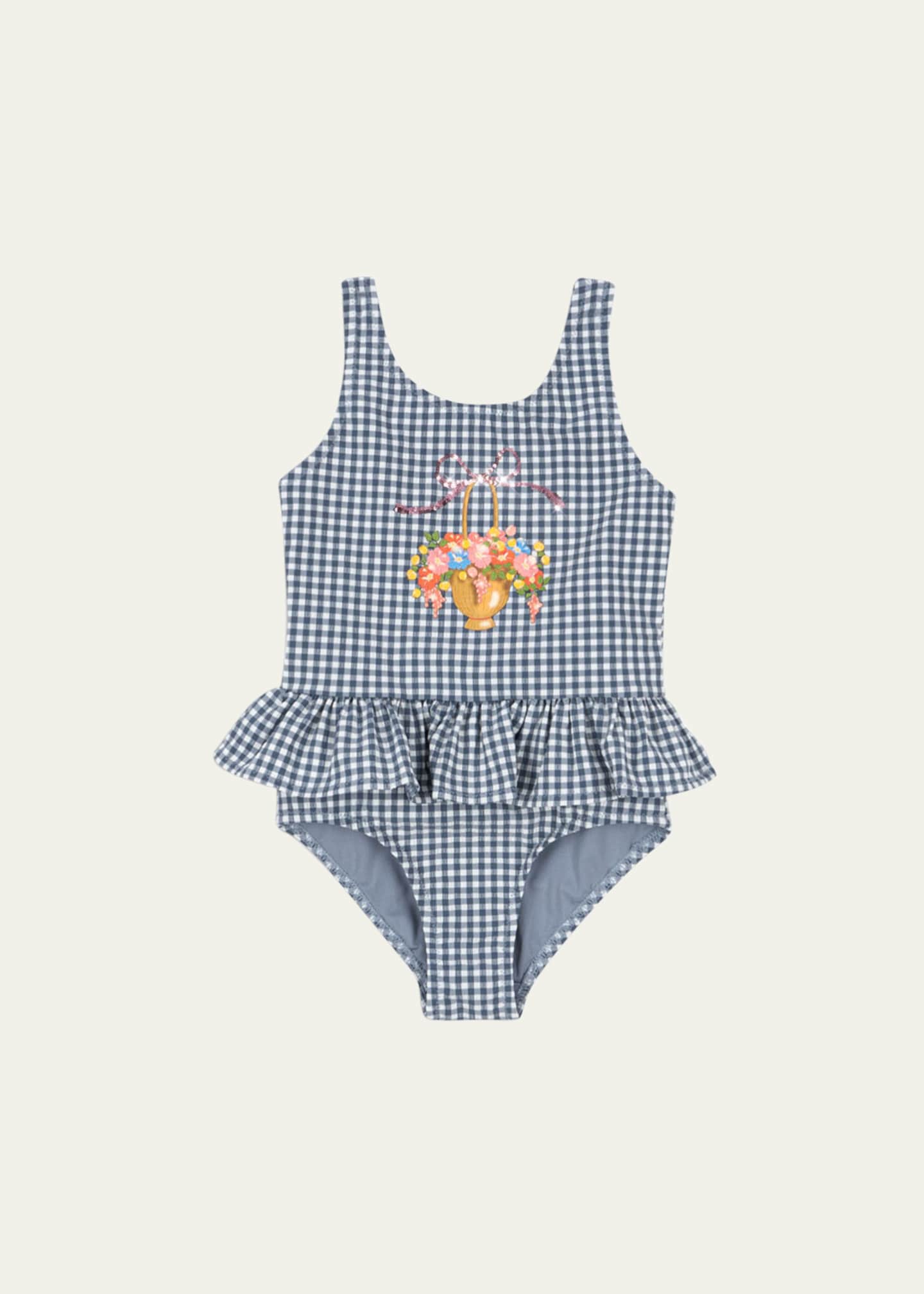 Konges Slojd Girl's Soline Gingham-Print Swimsuit, Size 9M-6 Image 1 of 3