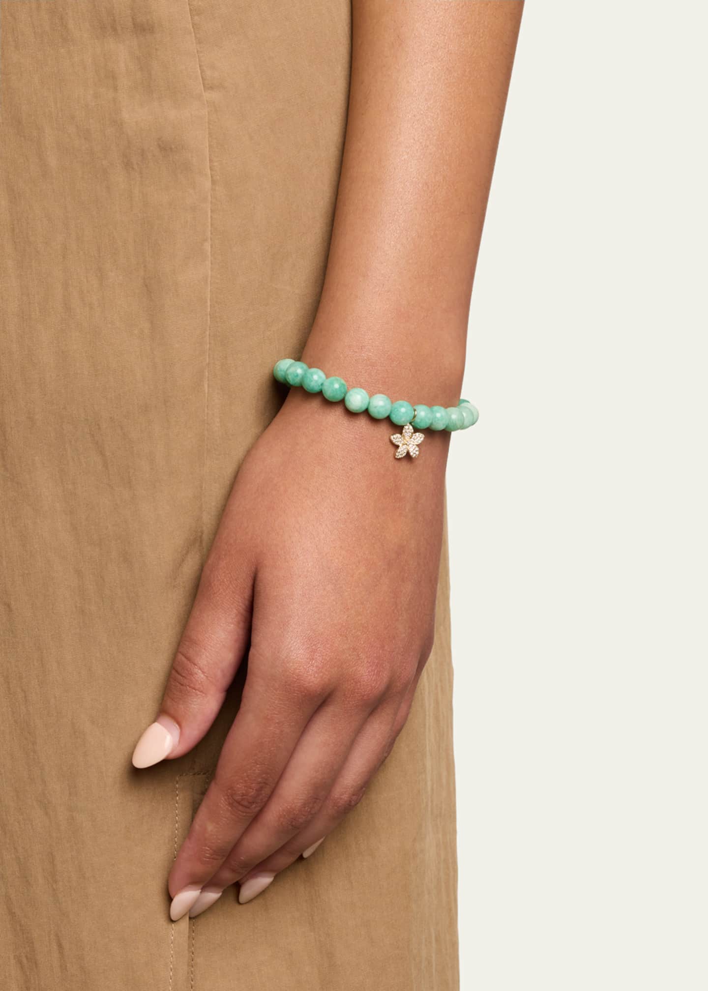 Sydney Evan 14K Yellow Gold Plumeria Charm and Russian Amazonite Bead Bracelet Image 2 of 4
