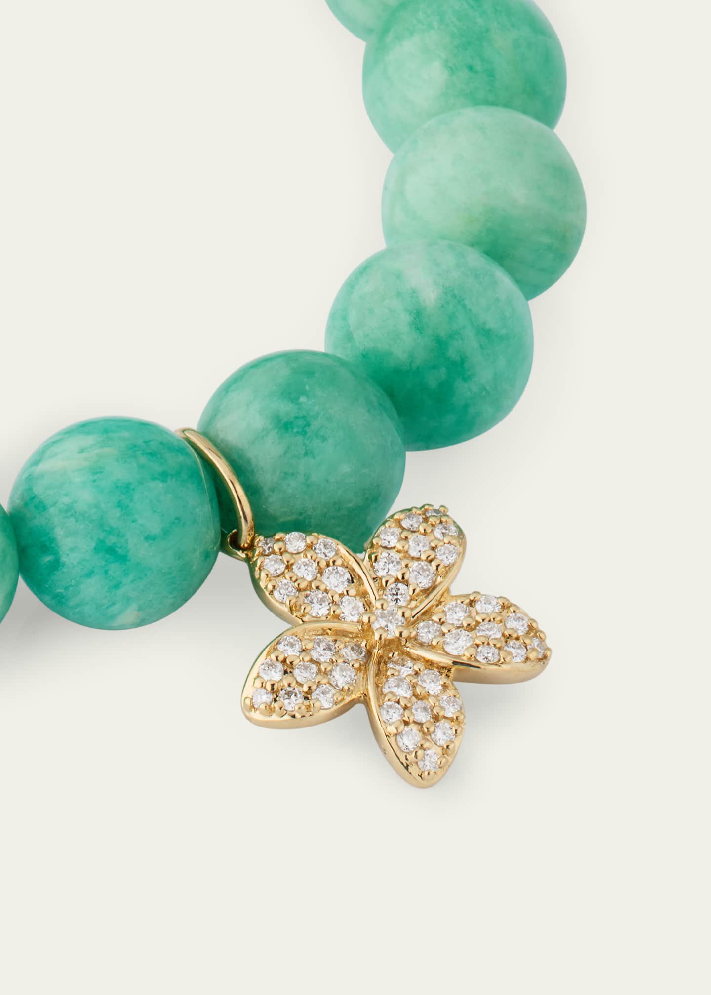 Sydney Evan 14K Yellow Gold Plumeria Charm and Russian Amazonite Bead Bracelet Image 3 of 4
