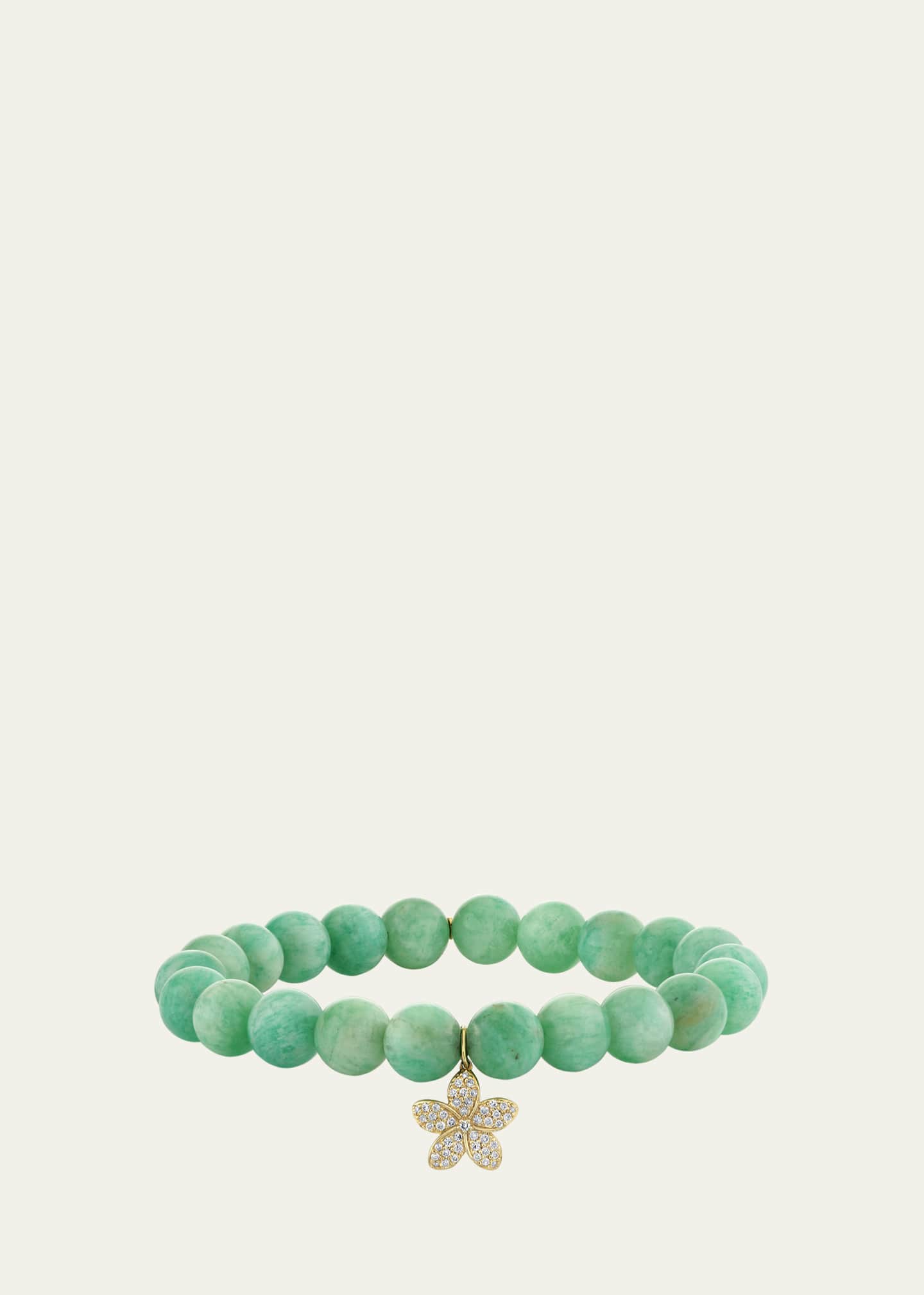 Sydney Evan 14K Yellow Gold Plumeria Charm and Russian Amazonite Bead Bracelet Image 1 of 4