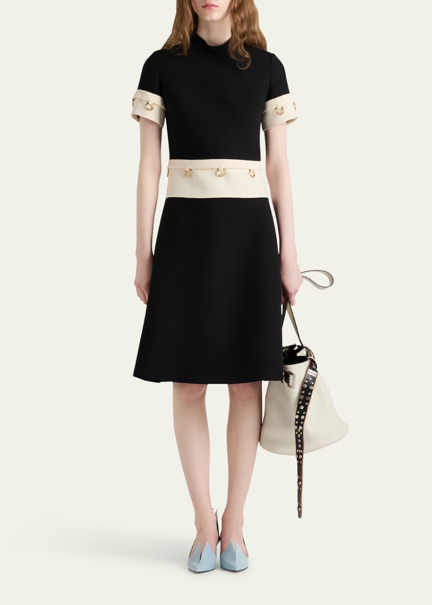 Prada Metal Ring Tricotine Wool Midi Dress Image 2 of 4