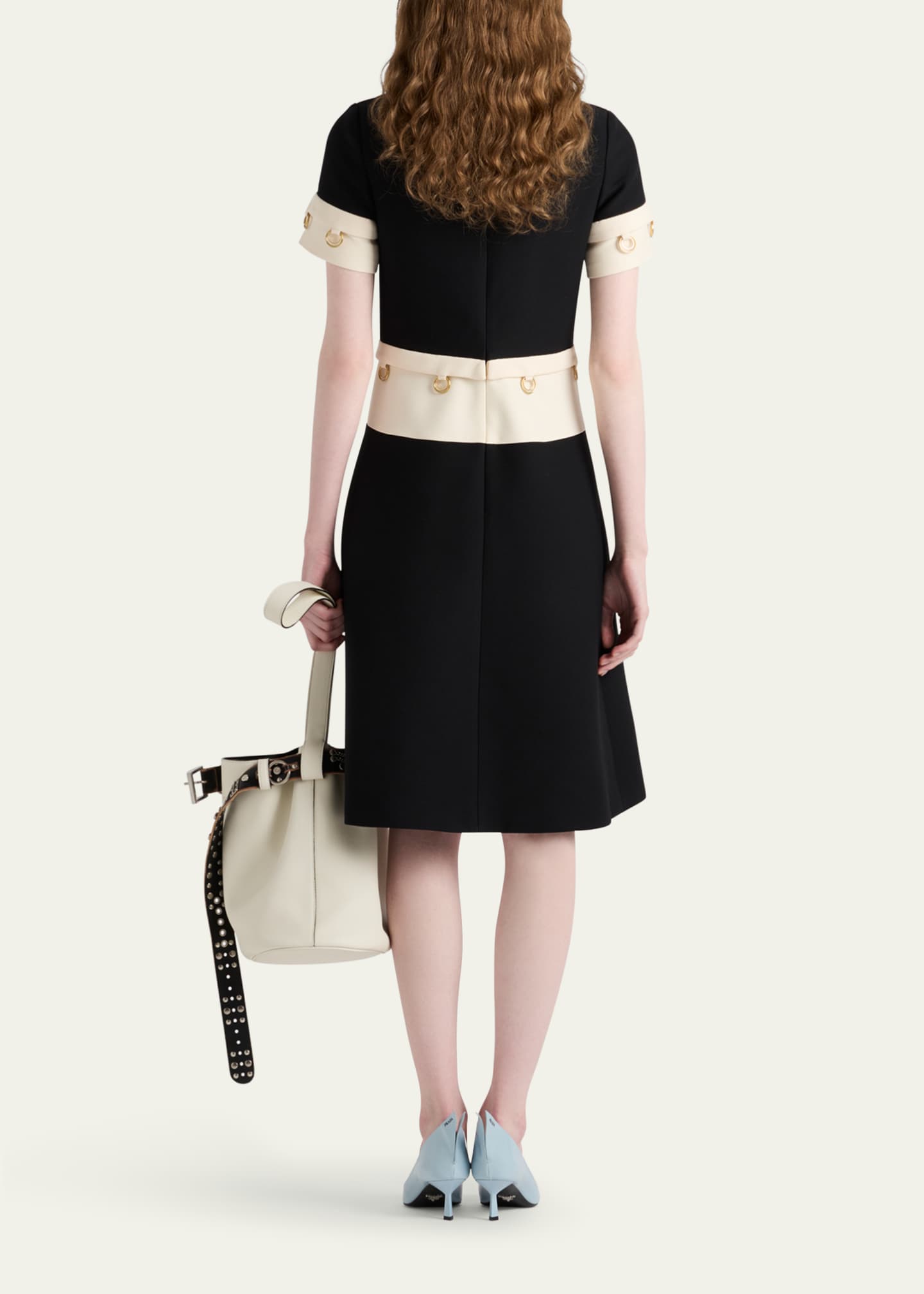 Prada Metal Ring Tricotine Wool Midi Dress Image 3 of 4