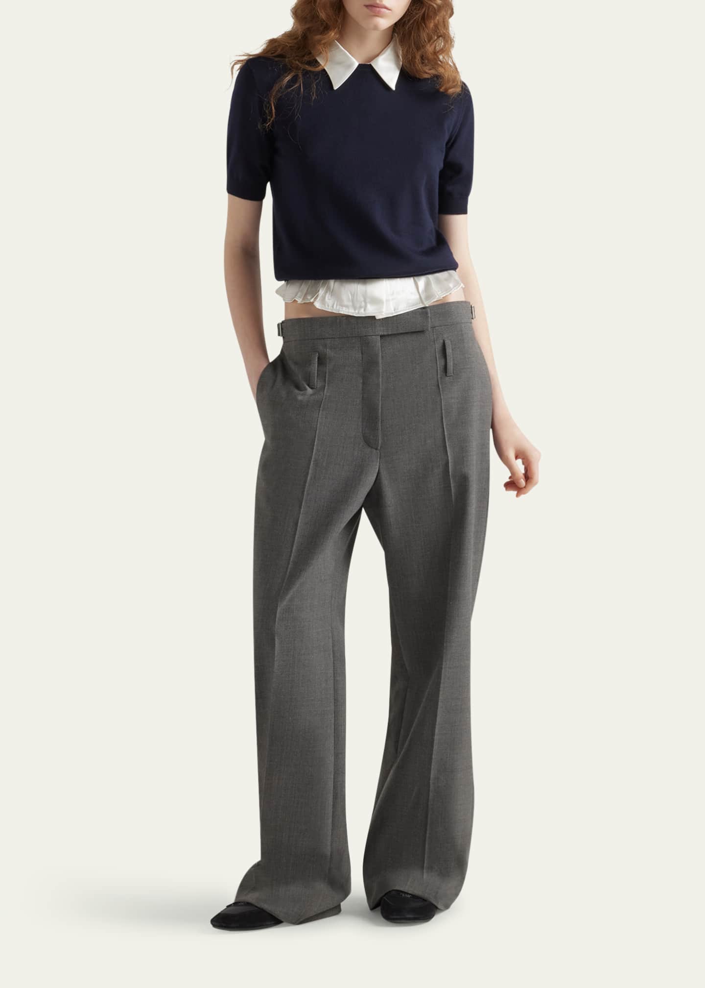 Prada Cutout Triangle Short-Sleeve Wool Sweater Image 2 of 4