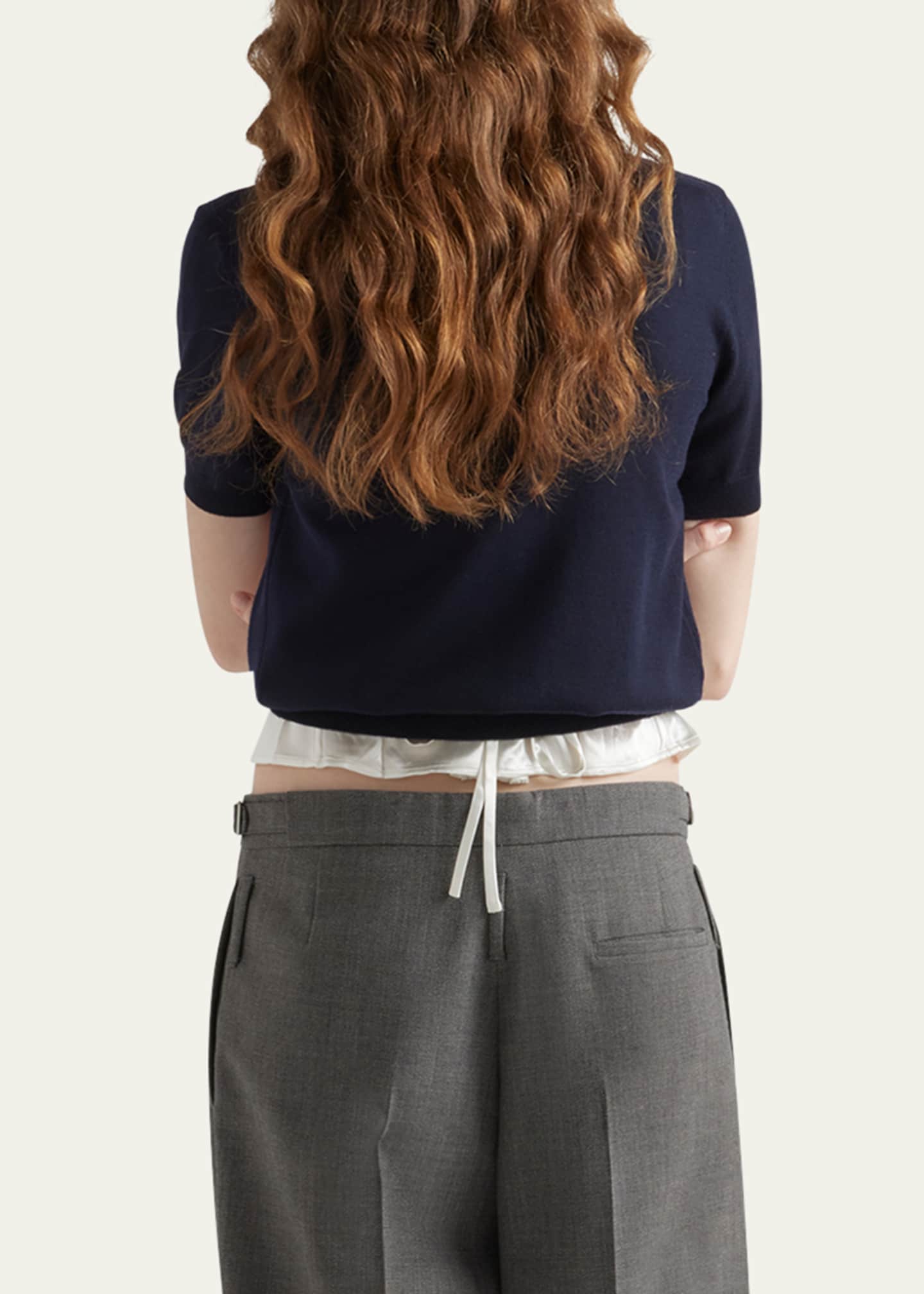 Prada Cutout Triangle Short-Sleeve Wool Sweater Image 3 of 4