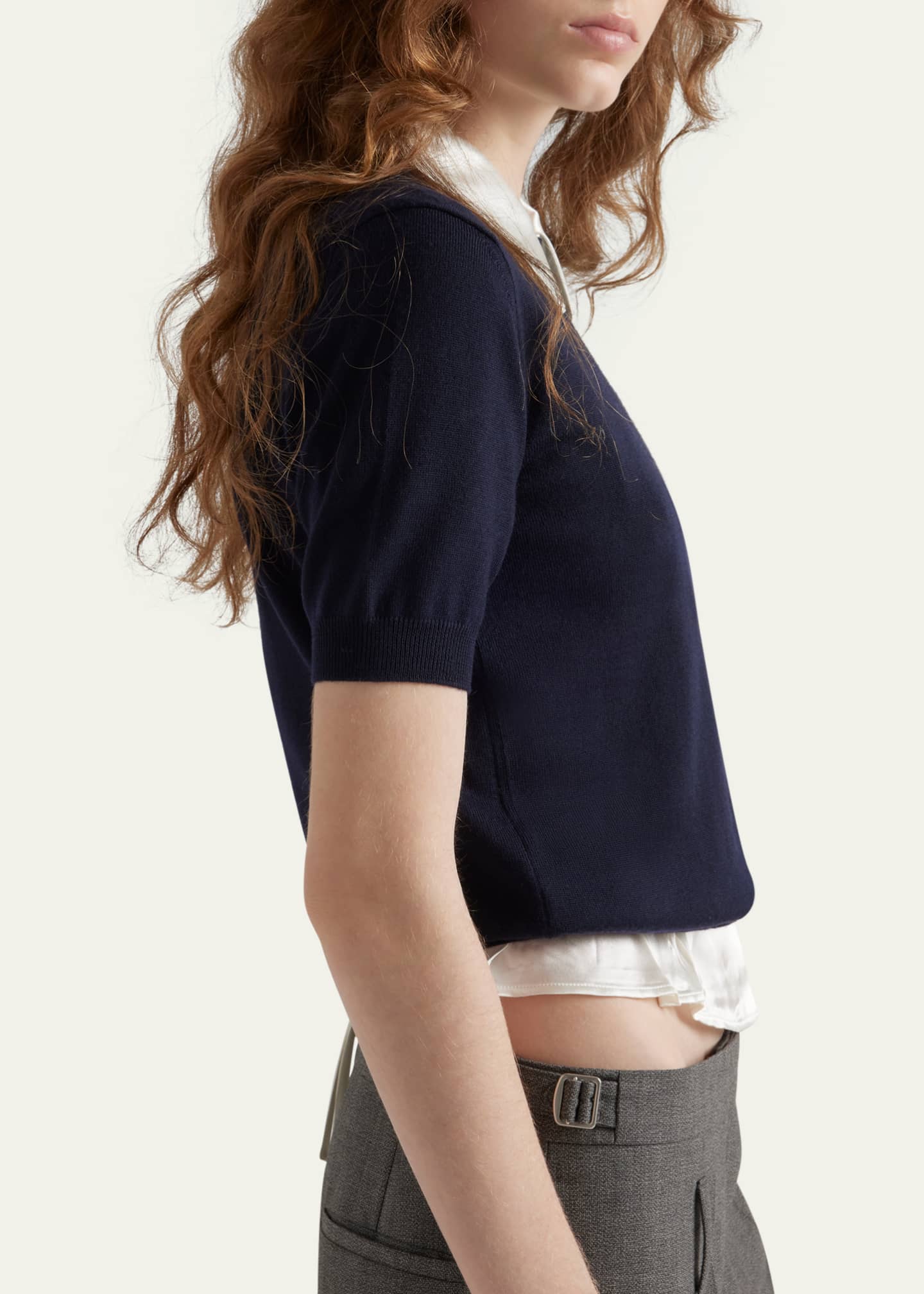 Prada Cutout Triangle Short-Sleeve Wool Sweater Image 4 of 4