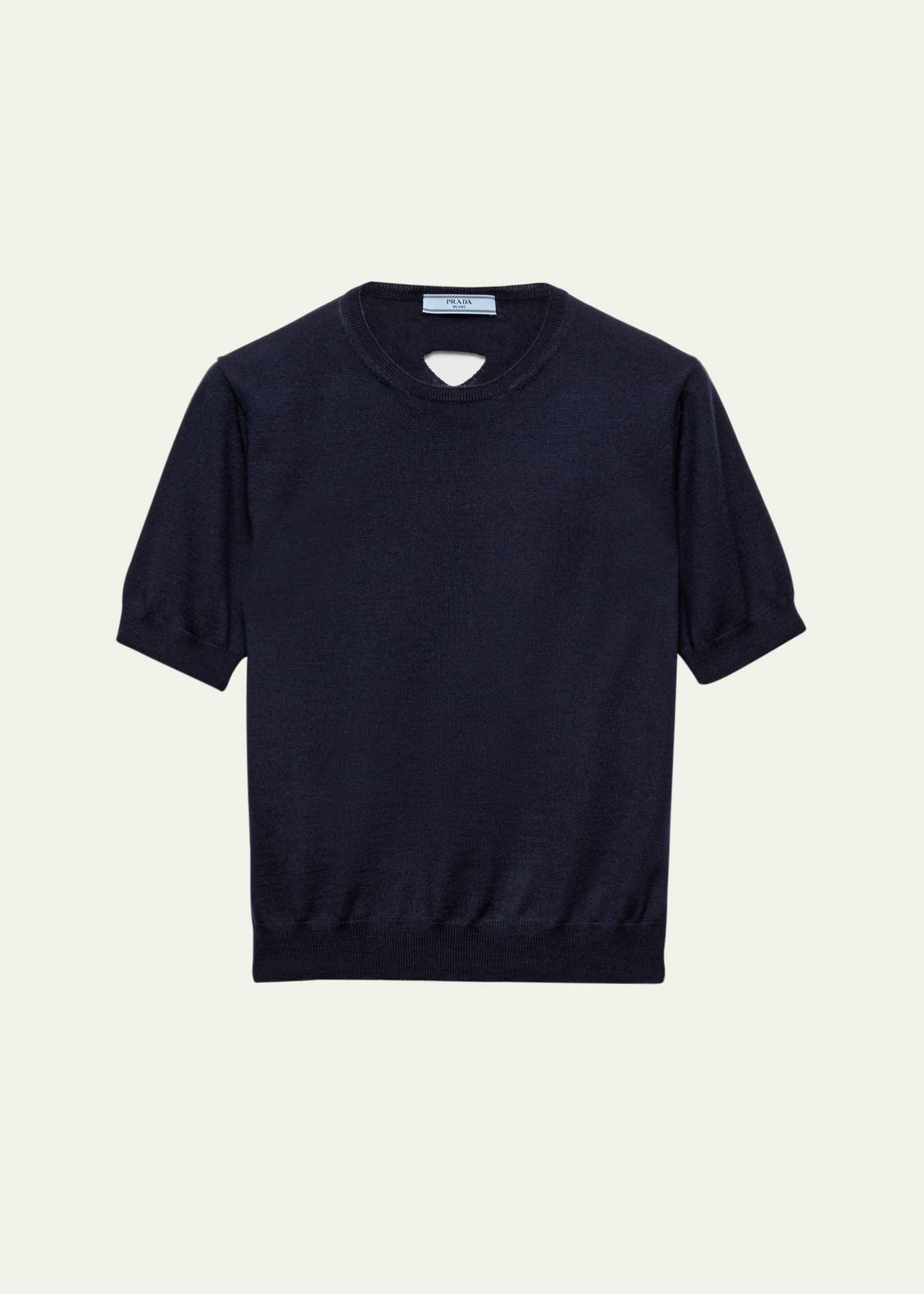 Prada Cutout Triangle Short-Sleeve Wool Sweater Image 1 of 4