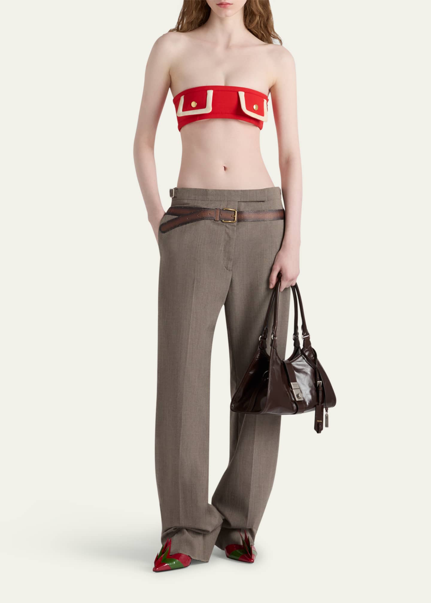 Prada Inset Belt Wool Pants Image 2 of 4
