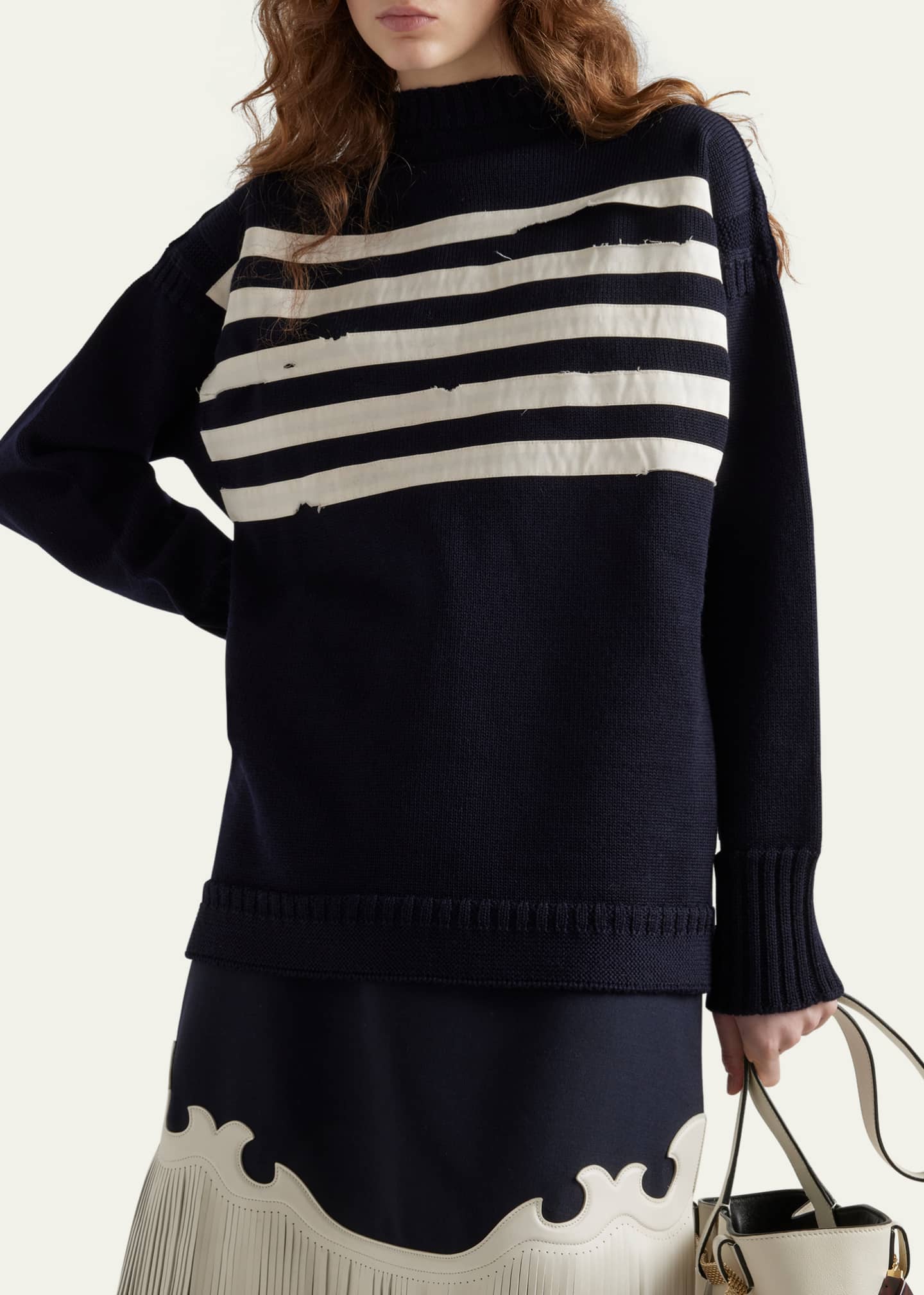 Prada Striped Raw Cut Oversized Wool Sweater Image 4 of 4