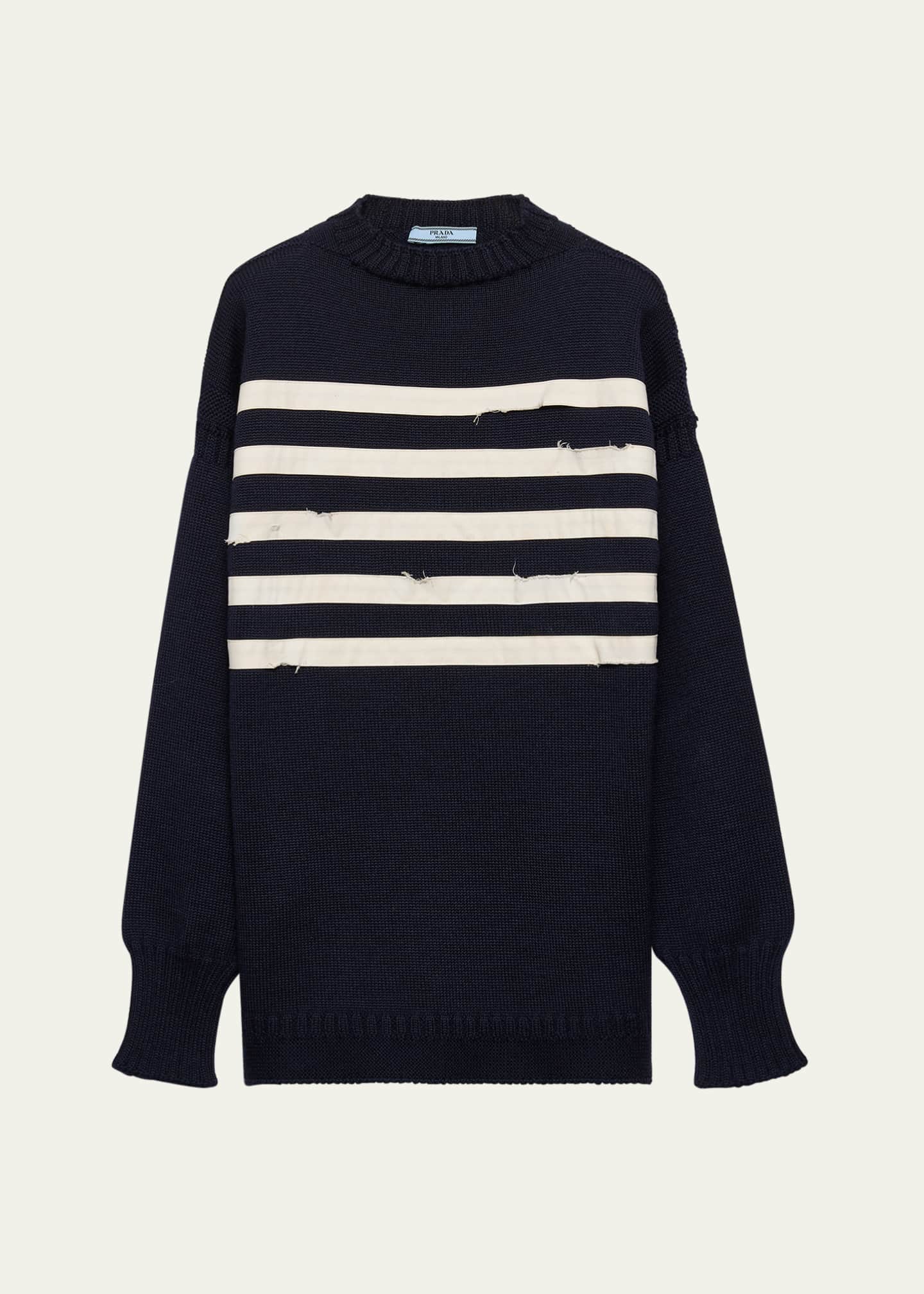 Prada Striped Raw Cut Oversized Wool Sweater Image 1 of 4