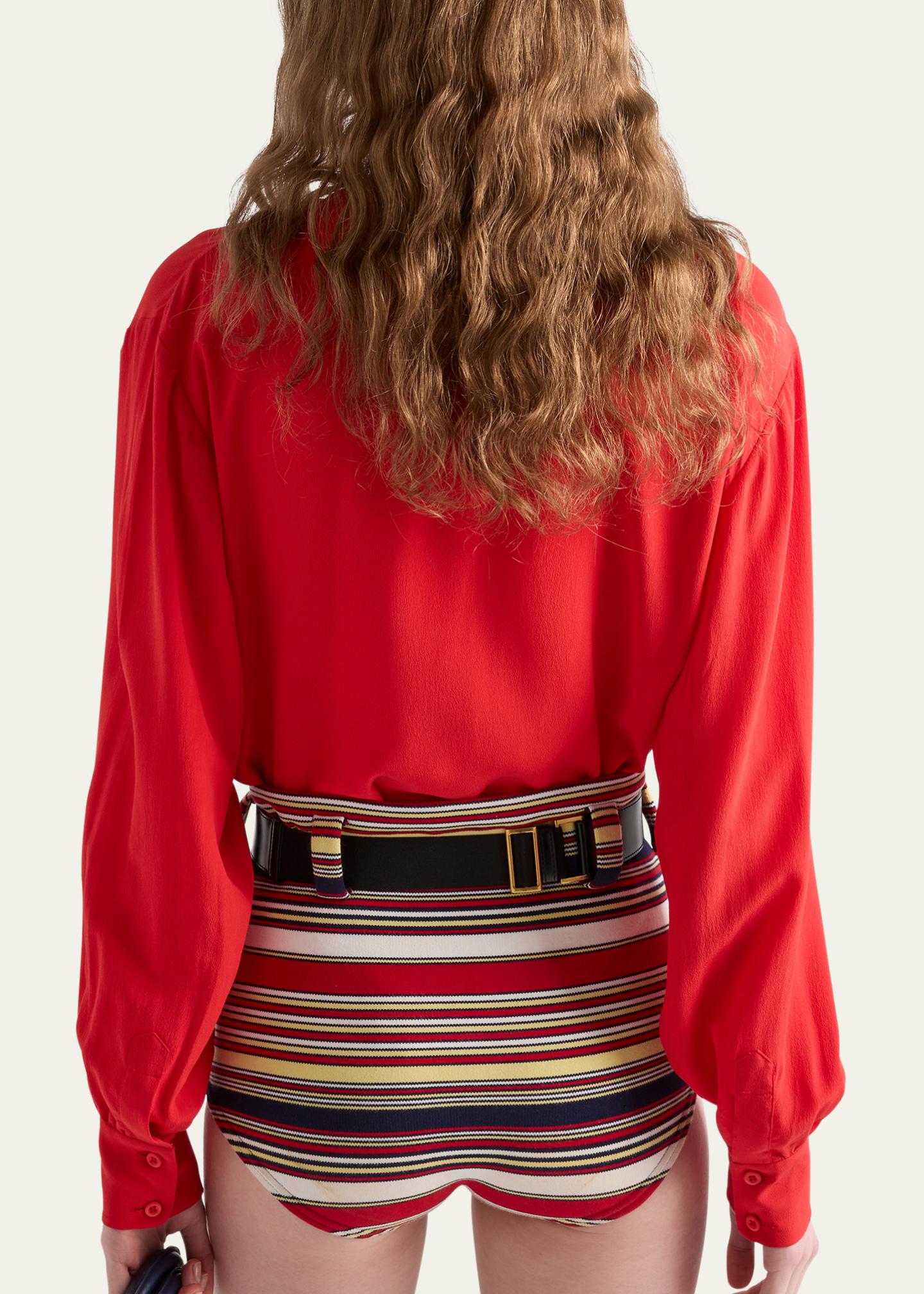 Prada Marocaine Offset Button Silk Top with Scarf - Bergdorf Goodman