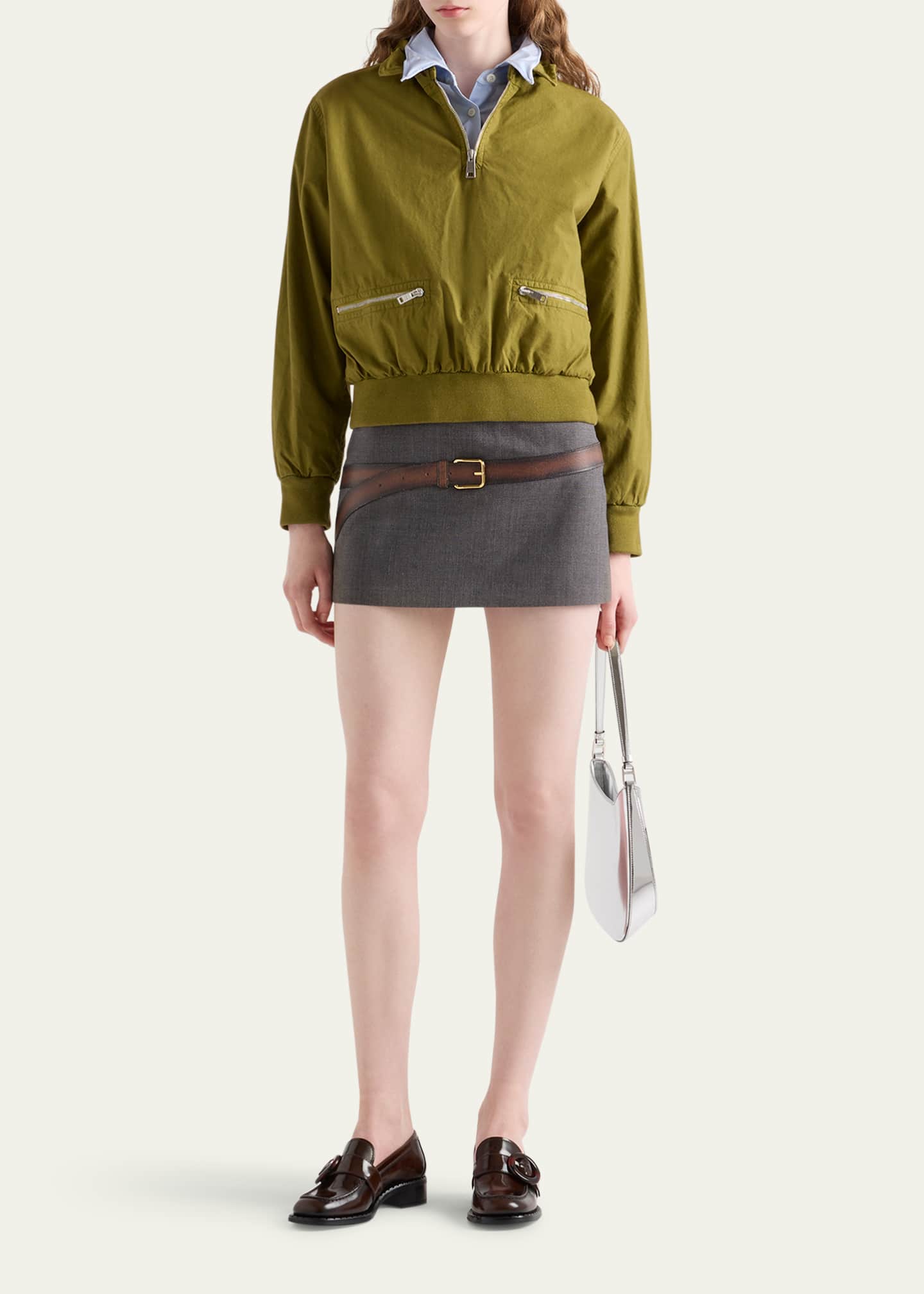 Prada Inset Belt Mini Wool Skirt Image 2 of 4