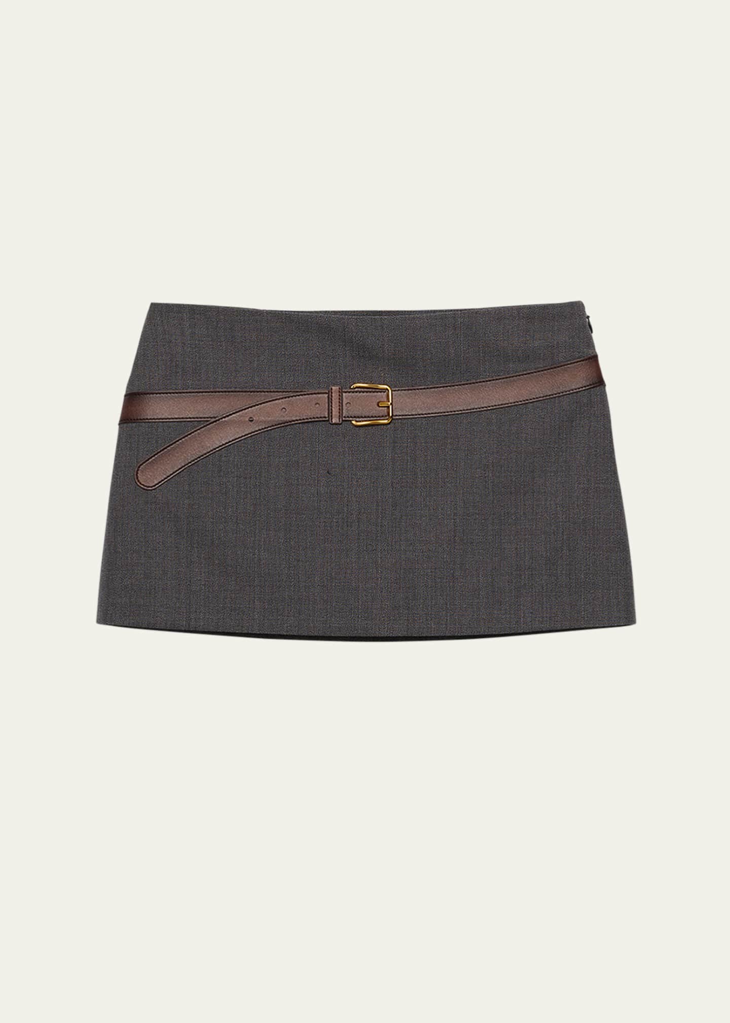 Prada Inset Belt Mini Wool Skirt Image 1 of 4