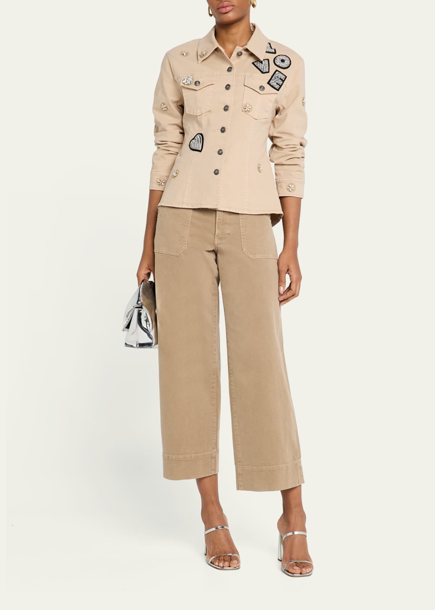 Cinq a Sept Canyon Embellished Scrunched Denim Jacket Image 2 of 5