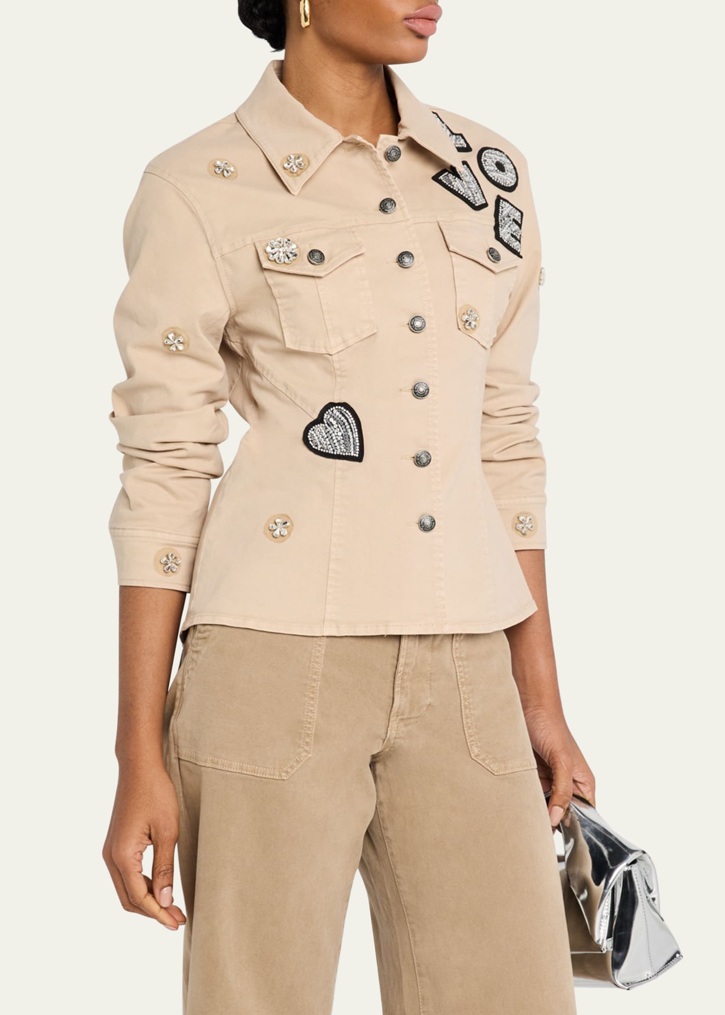 Cinq a Sept Canyon Embellished Scrunched Denim Jacket Image 4 of 5
