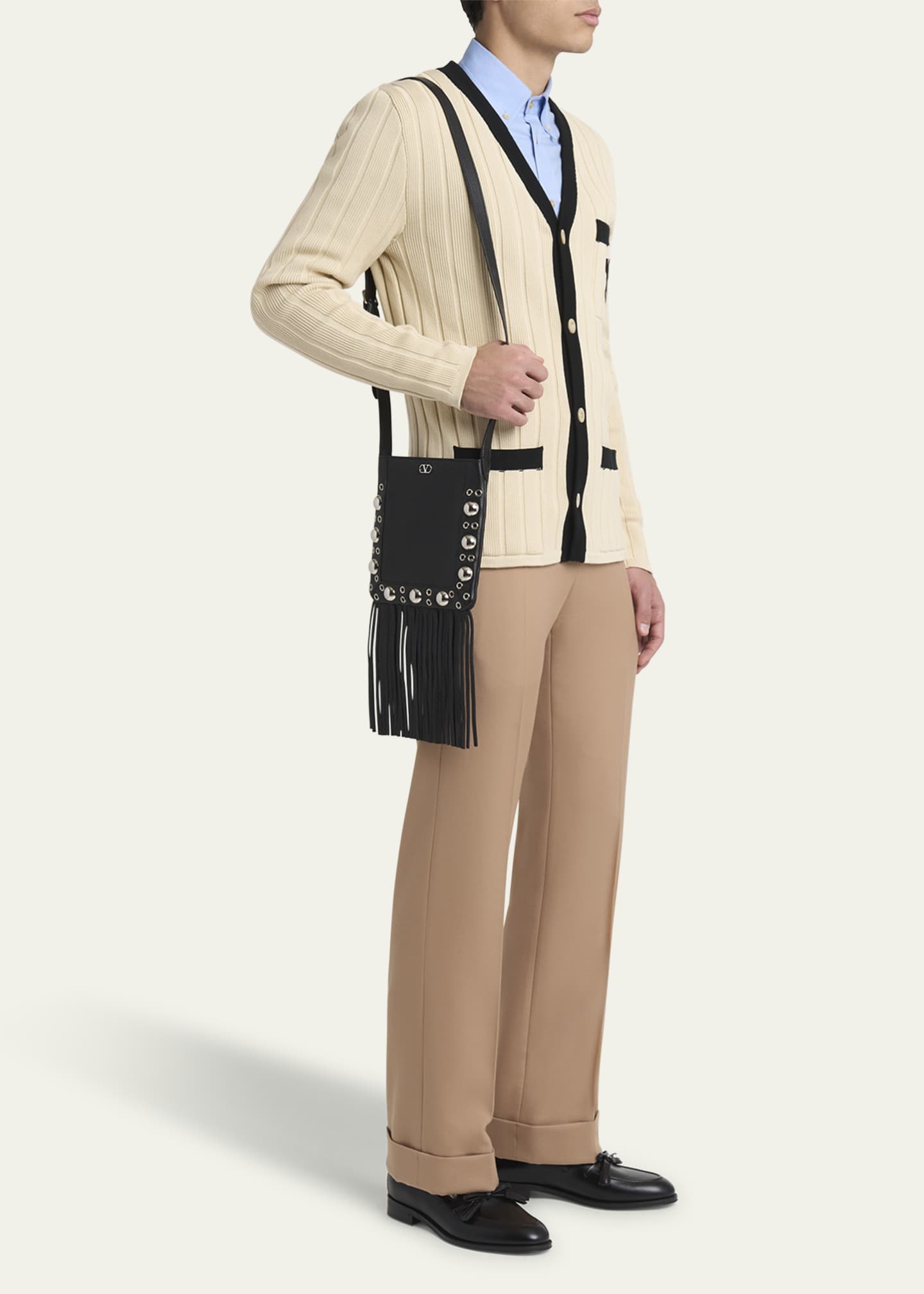 Valentino Garavani Men `Nellcote` Multi Studs Logo Leather Crossbody Bag