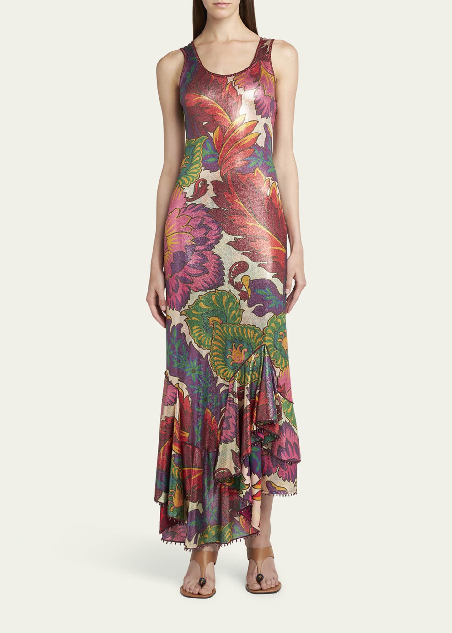 Etro Metallic Printed Sleeveless Maxi Dress Image 2 of 5