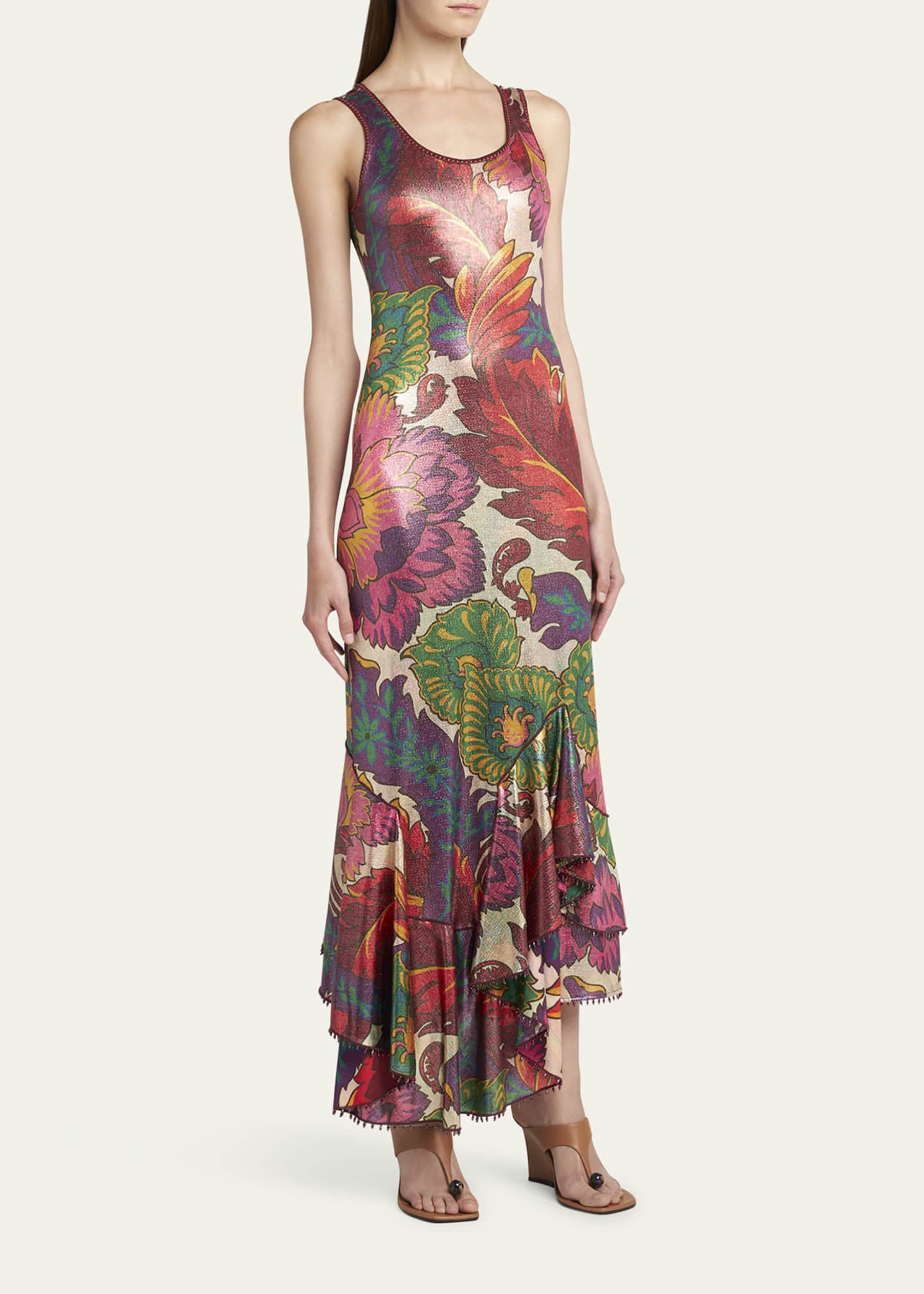Etro Metallic Printed Sleeveless Maxi Dress Image 4 of 5