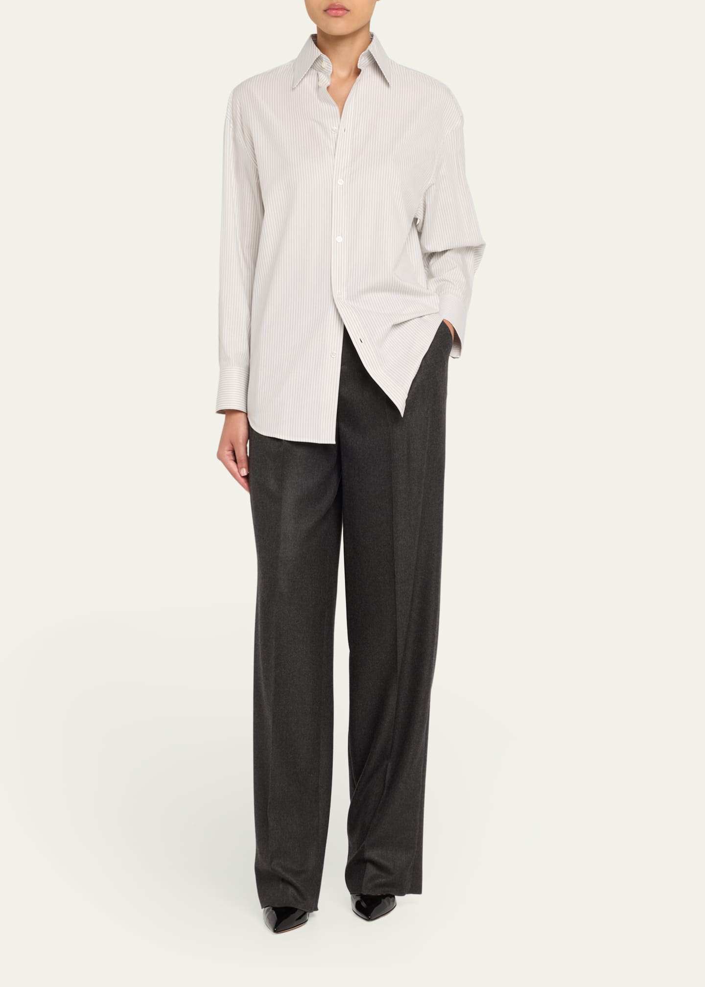 Saint Laurent Long-Sleeve Collared Button-Down Blouse Image 2 of 5
