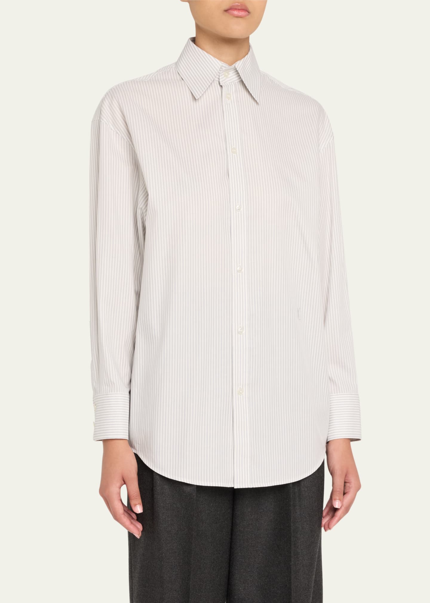 Saint Laurent Long-Sleeve Collared Button-Down Blouse Image 4 of 5