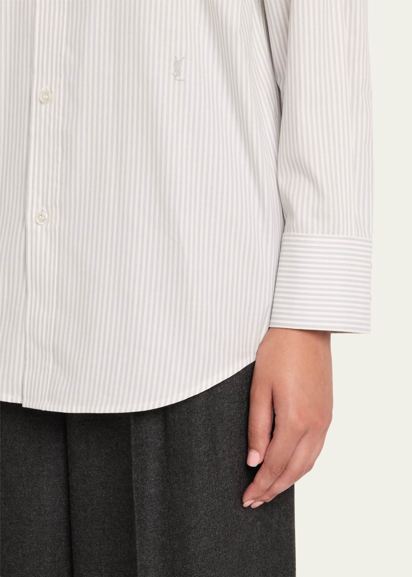 Saint Laurent Long-Sleeve Collared Button-Down Blouse Image 5 of 5