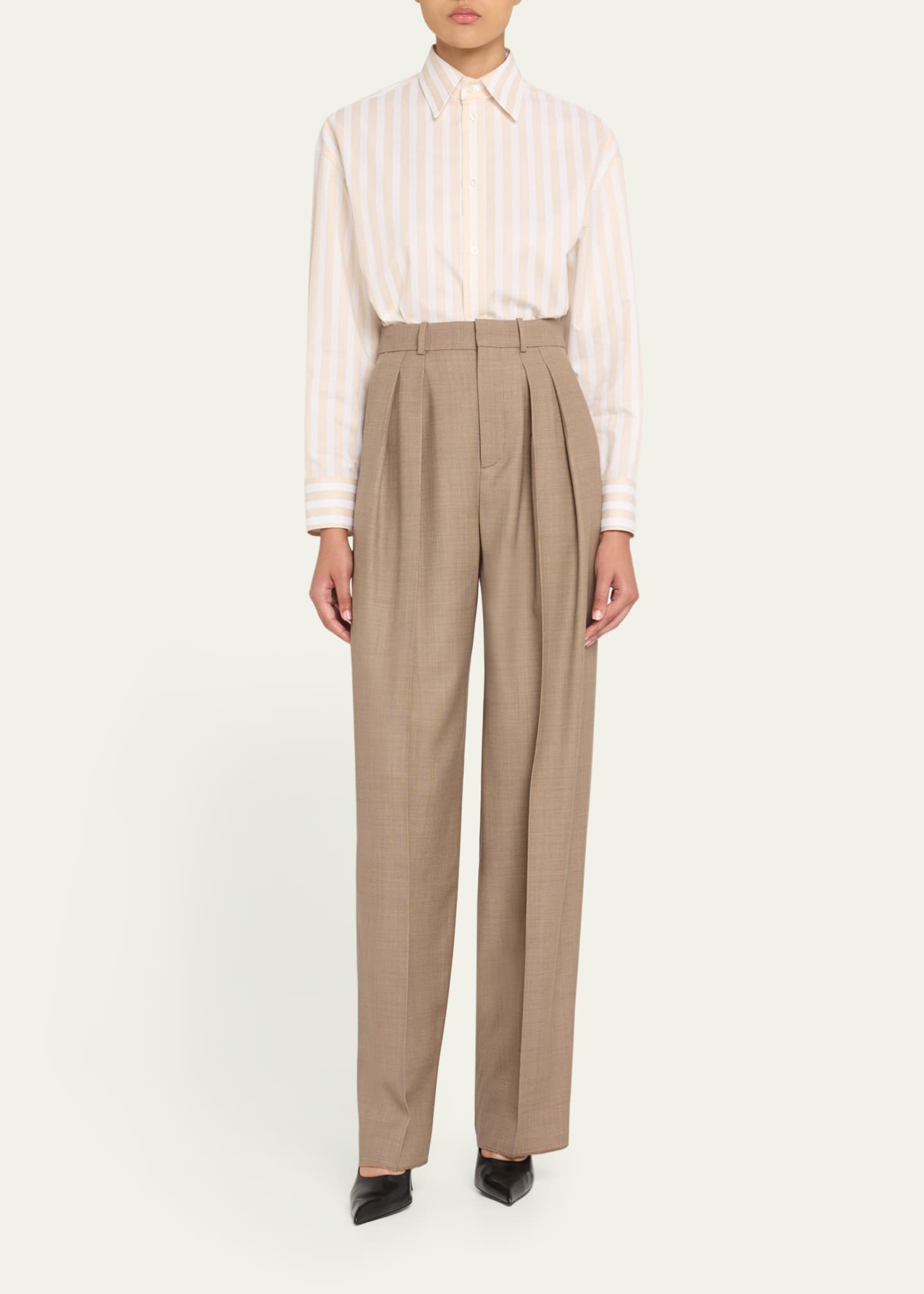 Saint Laurent Long-Sleeve Stripe Button-Down Blouse Image 2 of 5