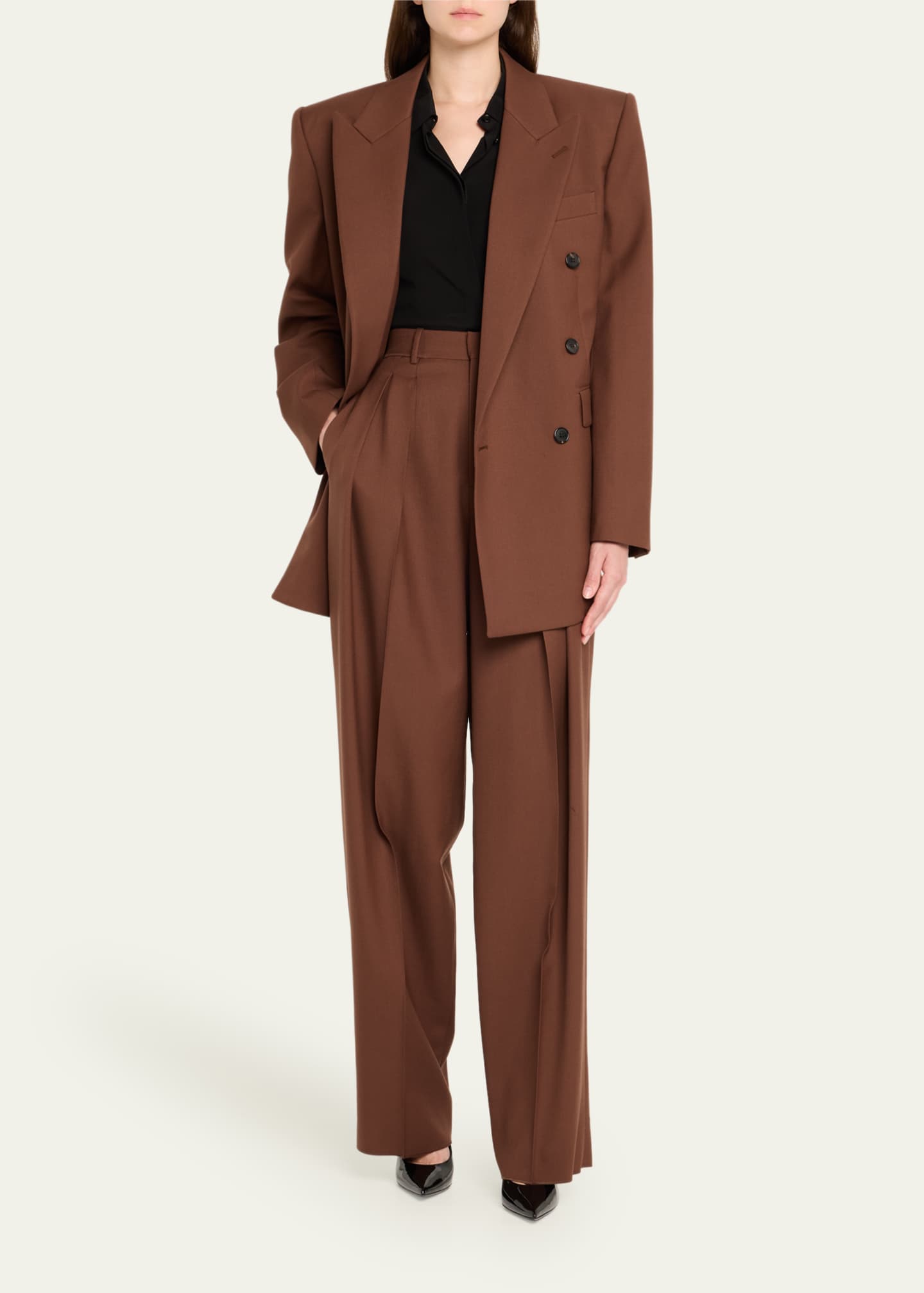 Saint Laurent Double-Breasted Strong-Shoulder Blazer Image 2 of 5