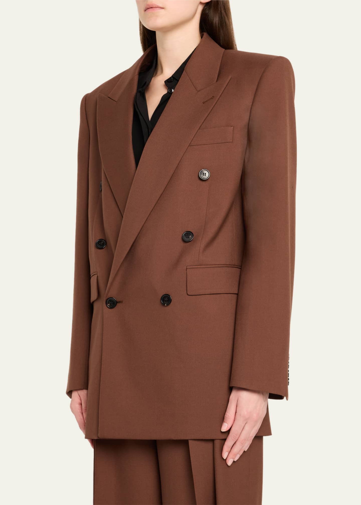 Saint Laurent Double-Breasted Strong-Shoulder Blazer Image 4 of 5