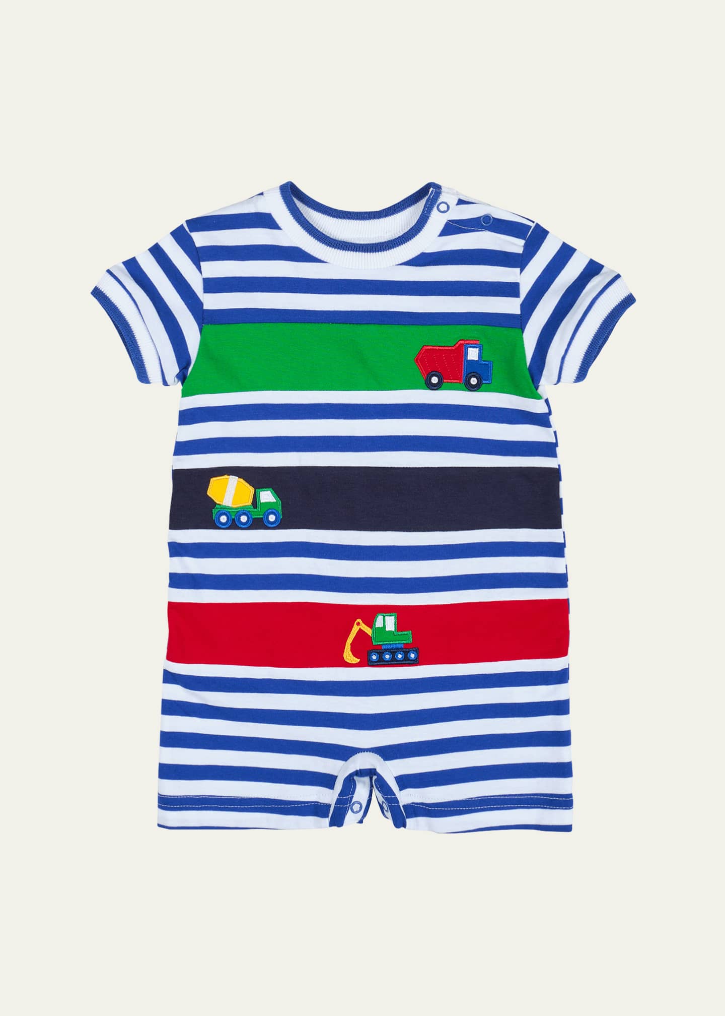 Florence Eiseman Boy's Striped Shortall W/ Trucks, Size 3M-18M Image 1 of 2