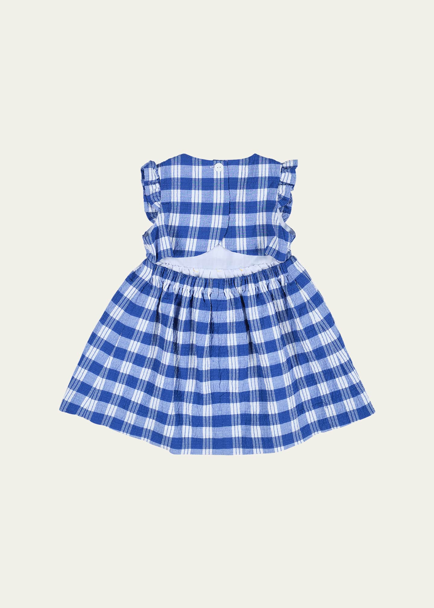 Florence Eiseman Girl's Plaid-Print Seersucker Dress W/ Floral Appliques, Size 2-6 Image 2 of 2