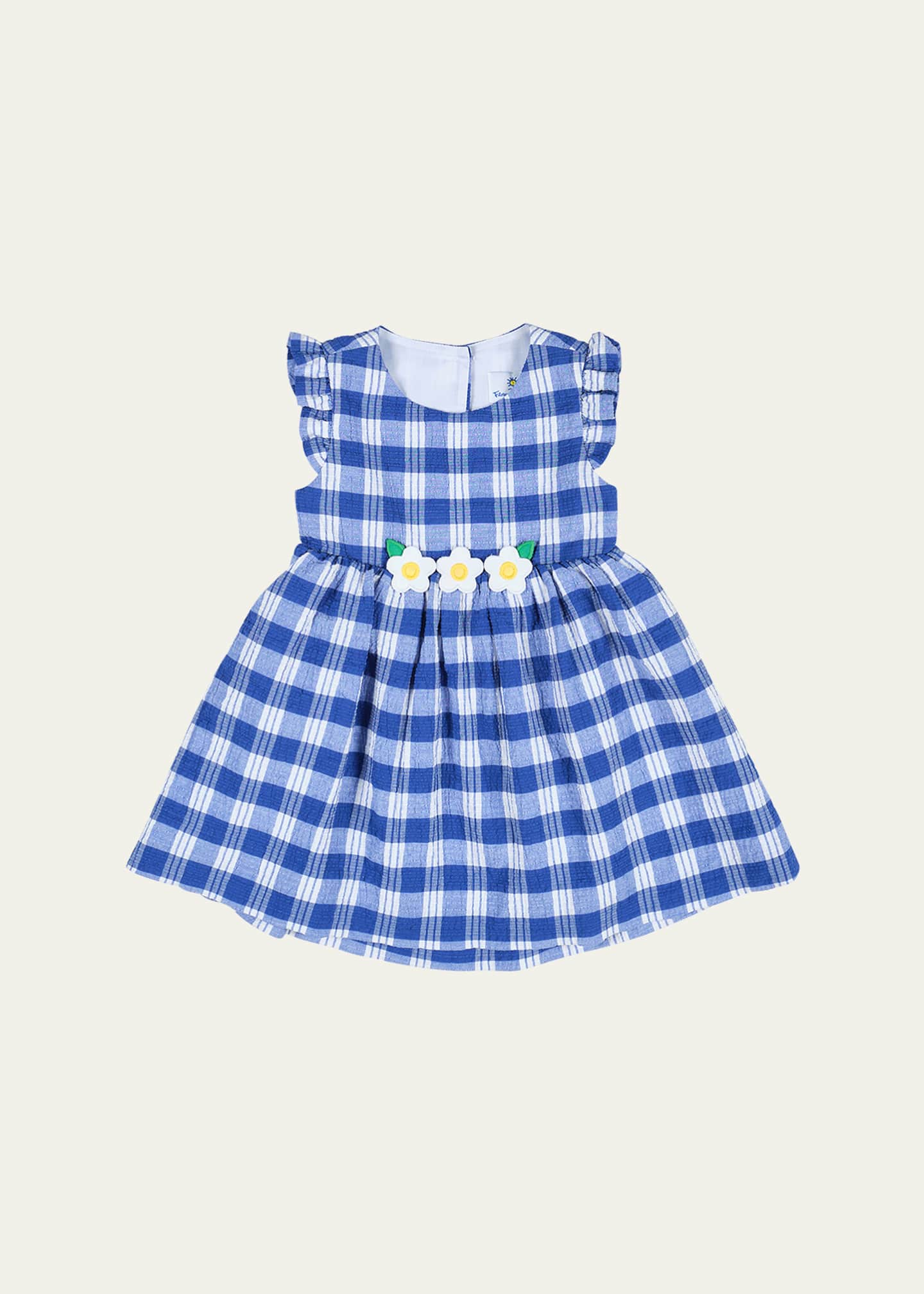 Florence Eiseman Girl's Plaid-Print Seersucker Dress W/ Floral Appliques, Size 2-6 Image 1 of 2