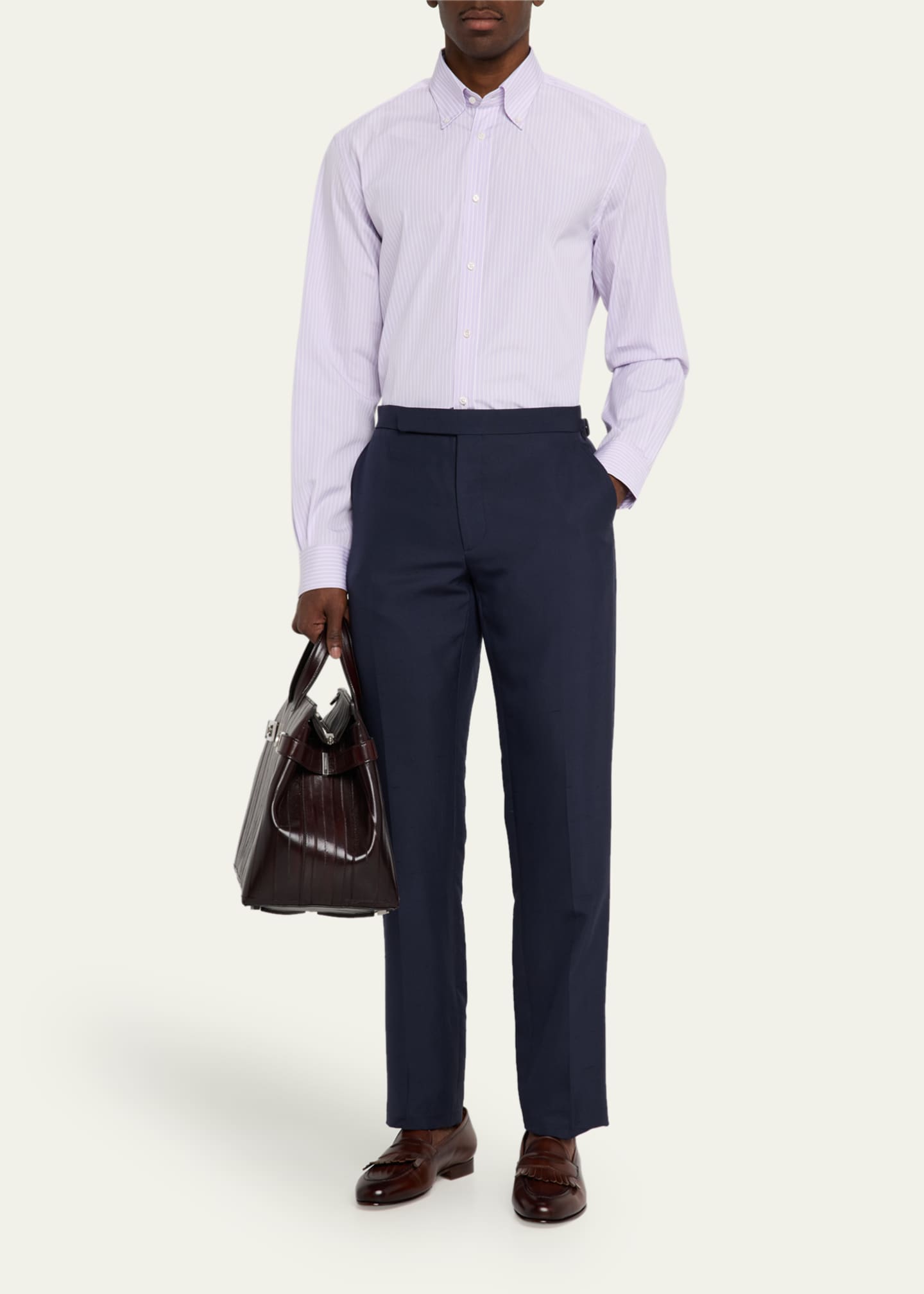 Ralph Lauren Purple Label Men's Striped End-on-End Sport Shirt Image 2 of 5
