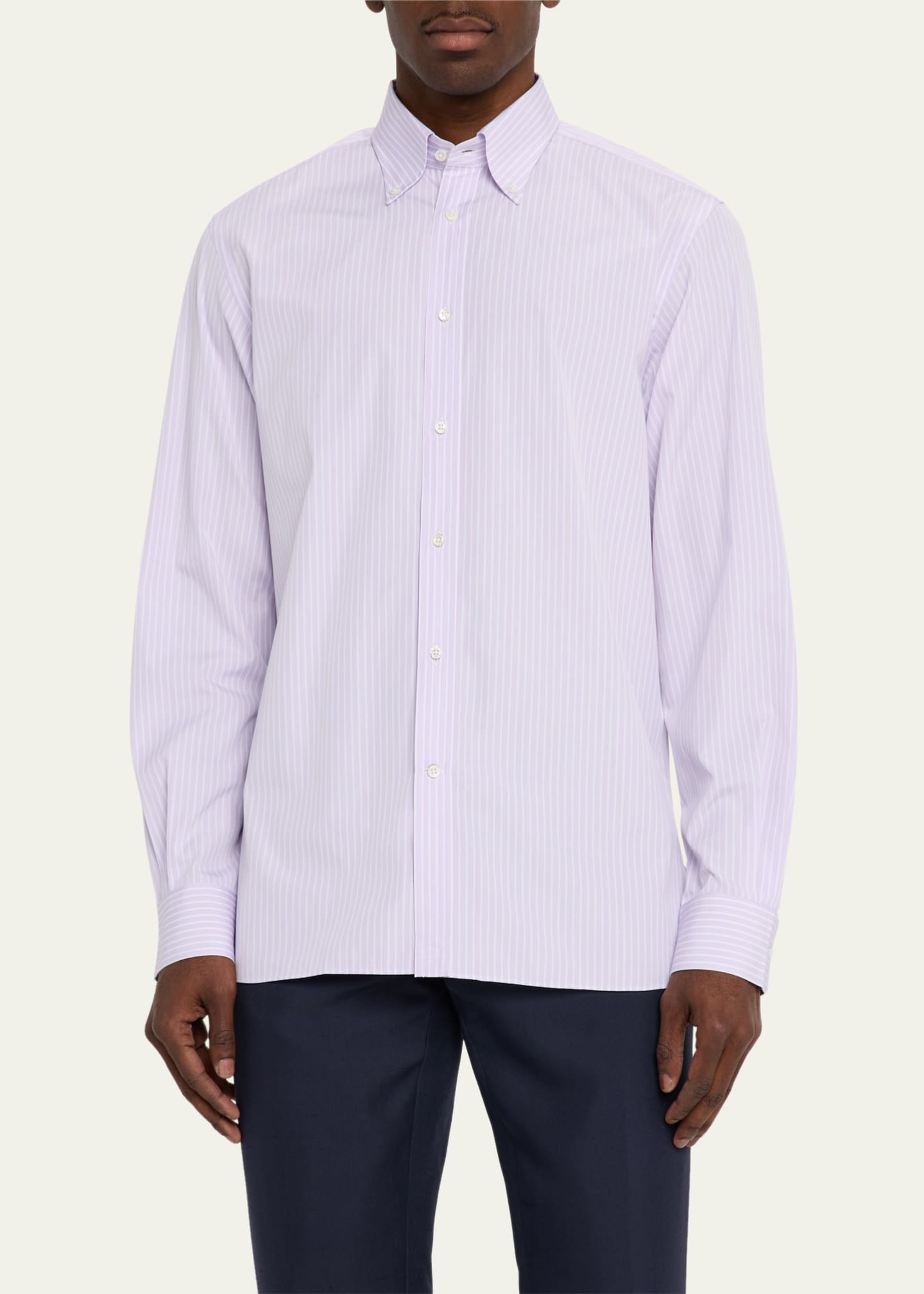 Ralph Lauren Purple Label Men's Striped End-on-End Sport Shirt Image 4 of 5