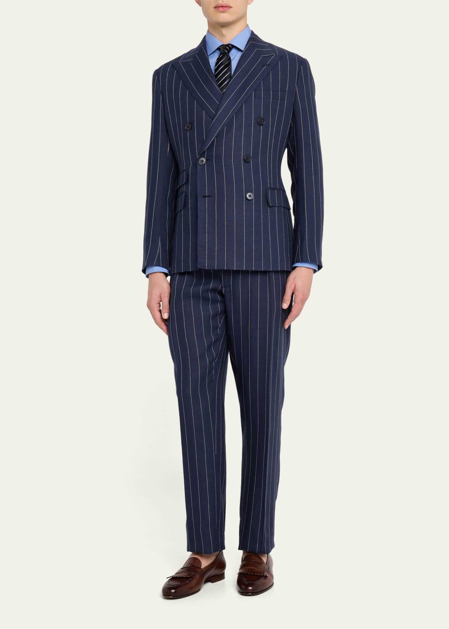 柔らかな質感の Label Purple Lauren Ralph Men's Pinstripe Hand-Tailored Kent スーツ