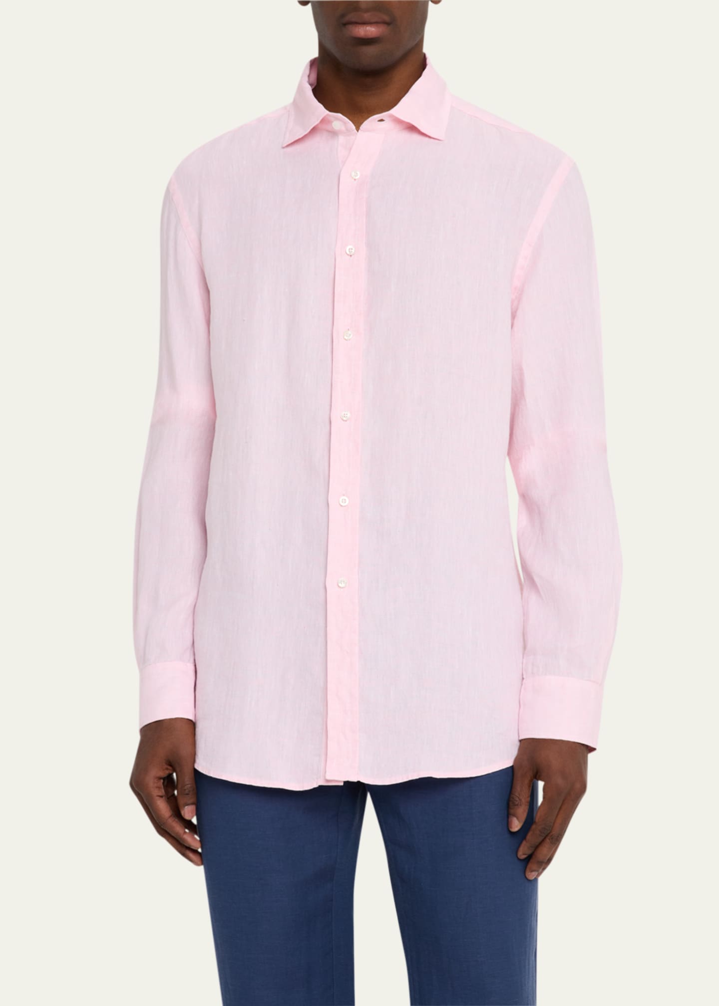 Ralph Lauren Purple Label Men's Basketweave Linen Sport Shirt Image 4 of 6