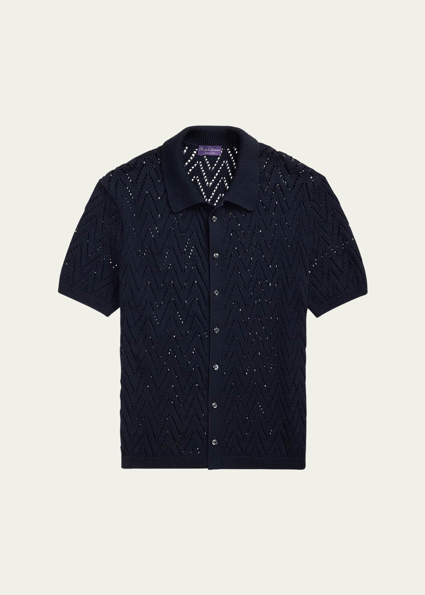 Ralph Lauren Purple Label Men's Textured Short-Sleeve Cardigan Image 1 of 6