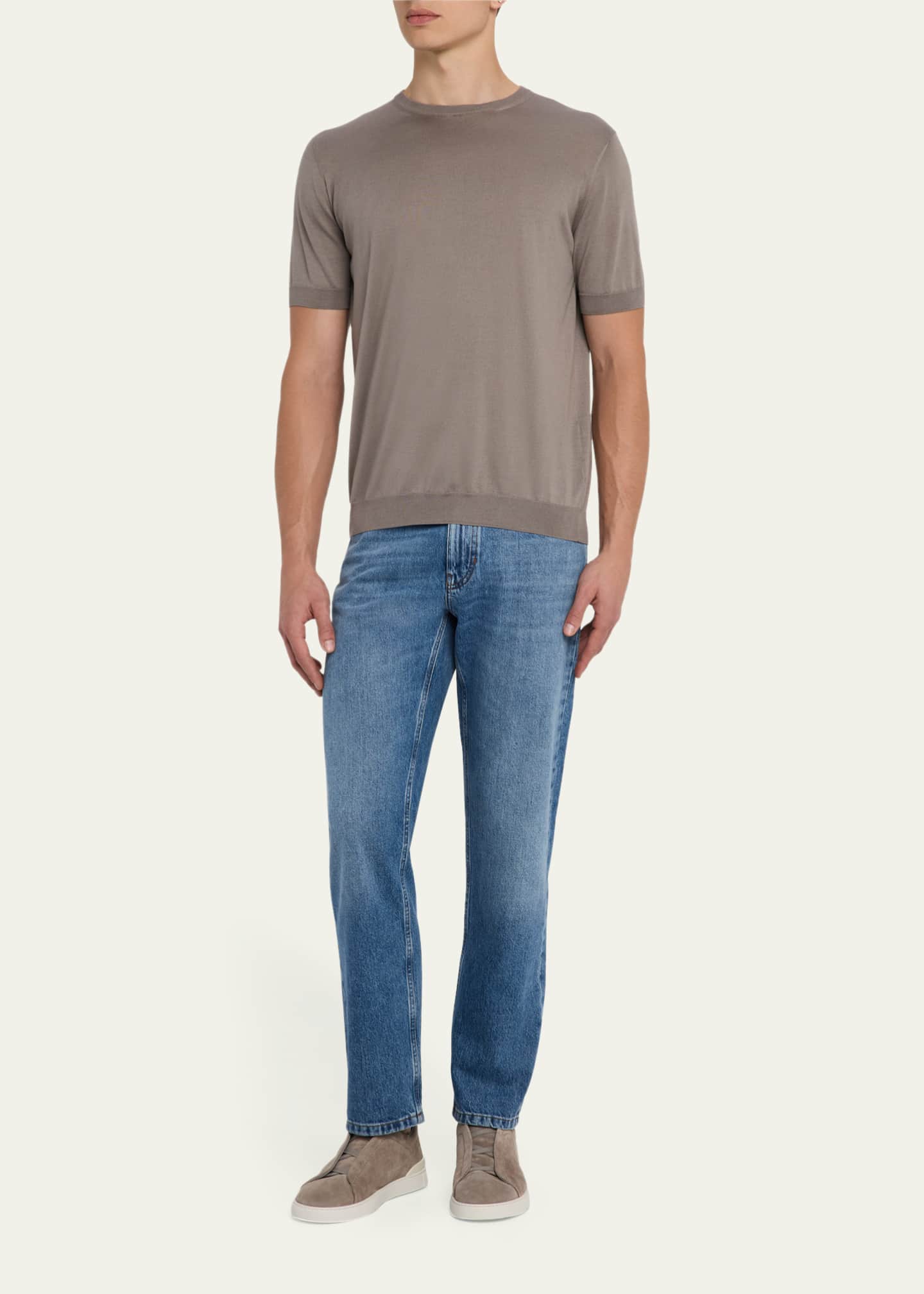 Giorgio Armani Men's Silk and Cotton Short-Sleeve Crewneck Sweater Image 2 of 5